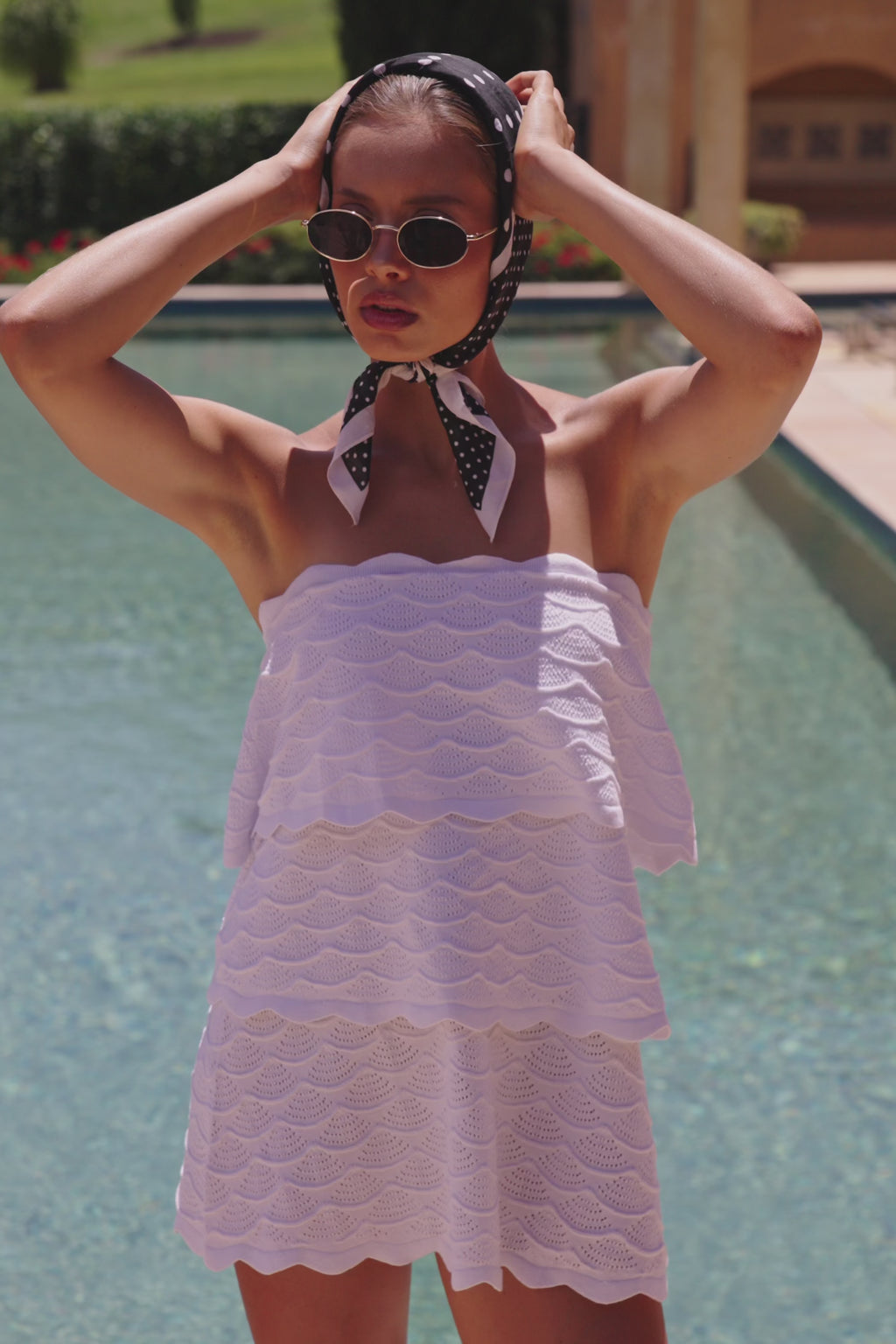 White Ruffle Knit Strapless Mini Arizona Dress