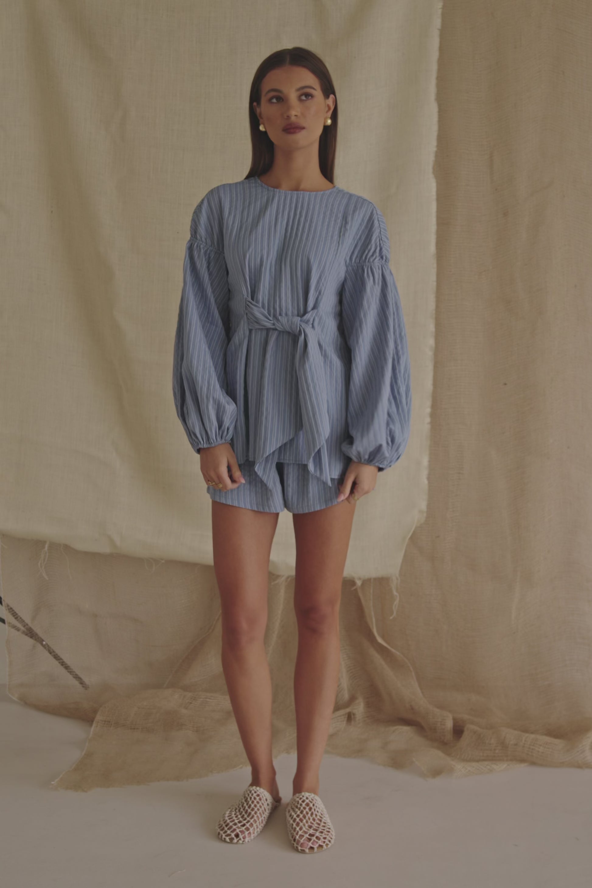 Blue Stripe Waist Tie Hailey Top