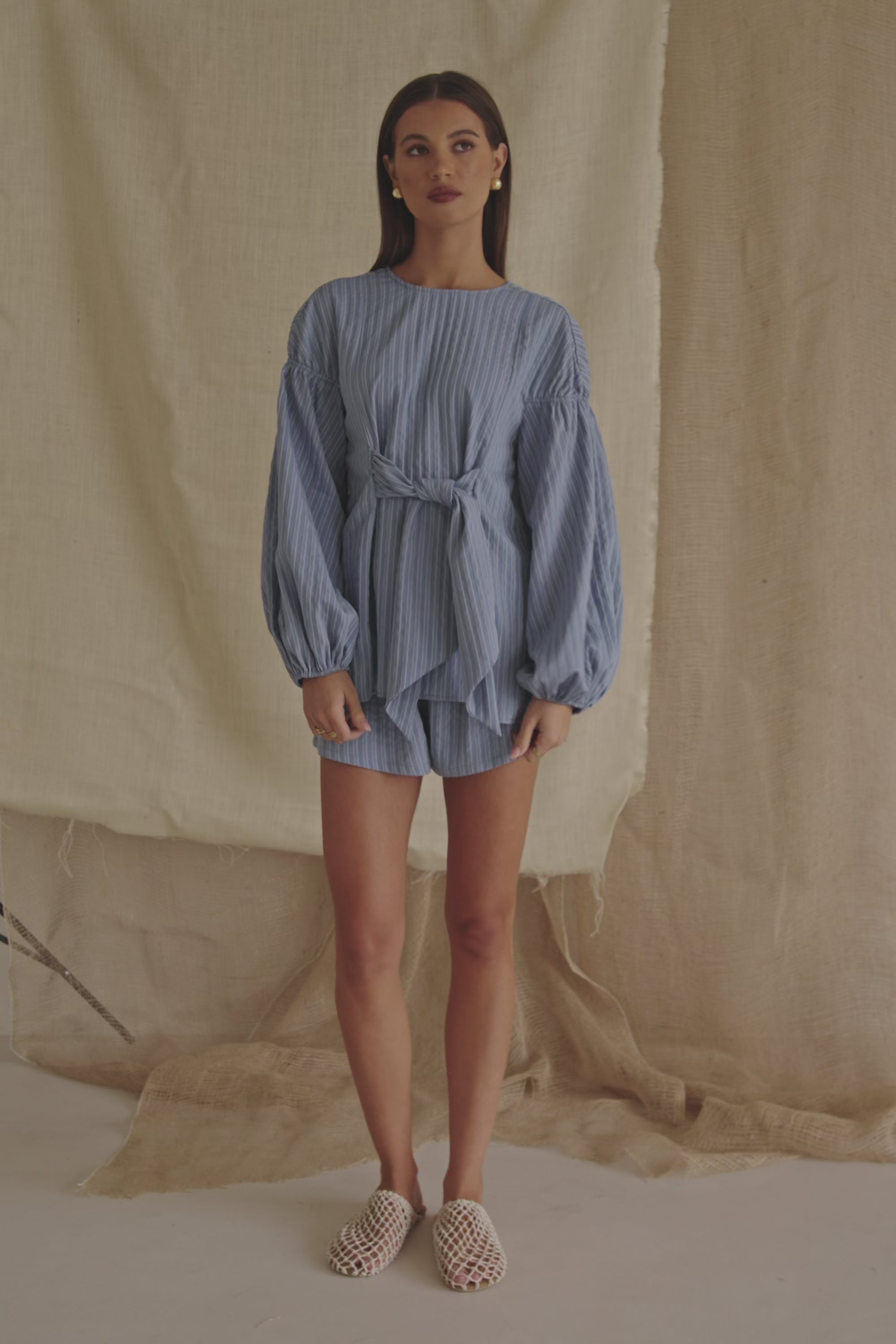 Blue Stripe Waist Tie Hailey Top