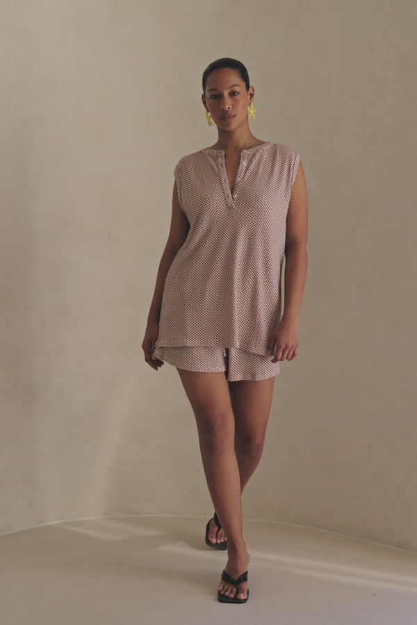 Brown Elastic Drawstring Marah Shorts