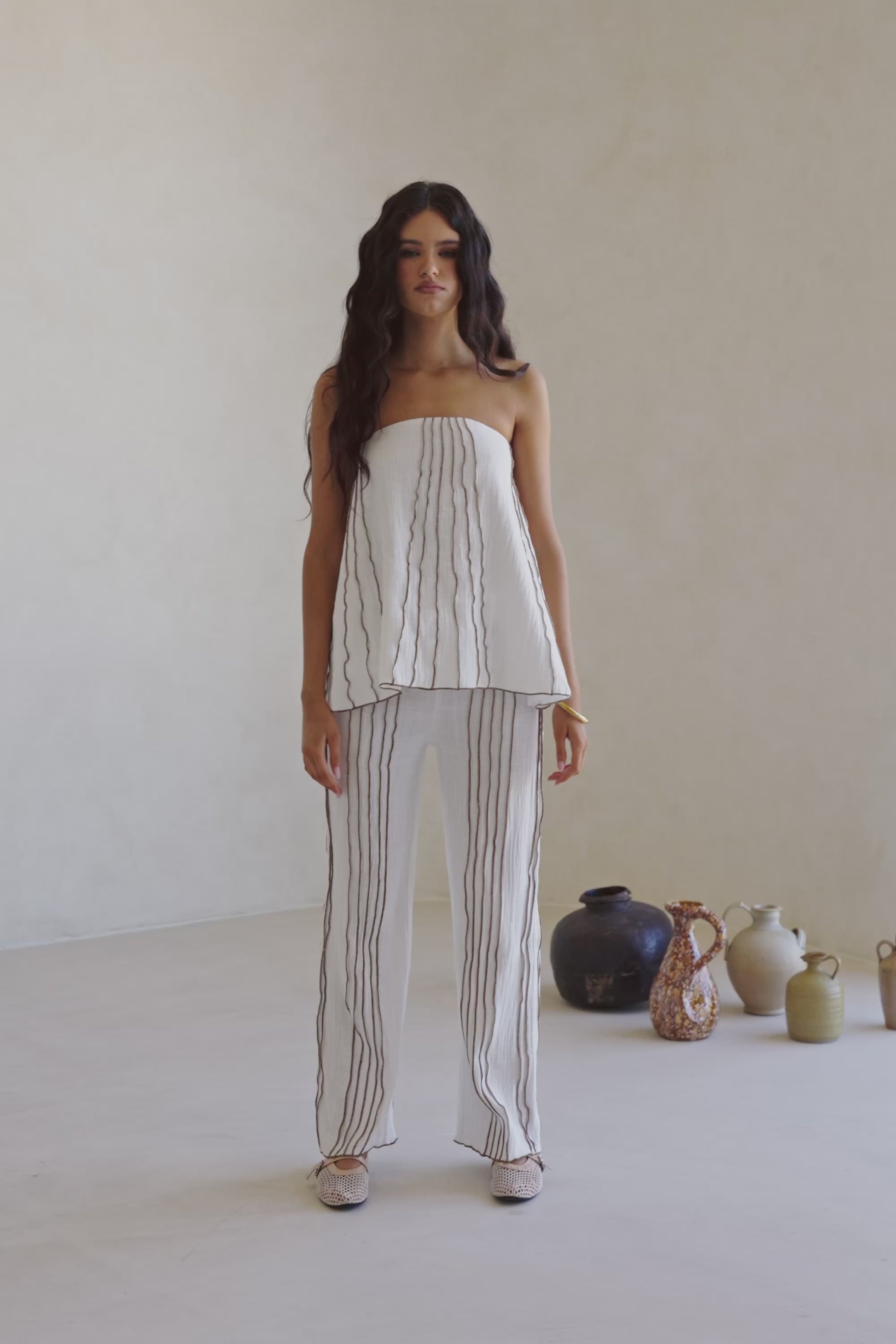 White Elastic Drawstring Frill Emilia Pants