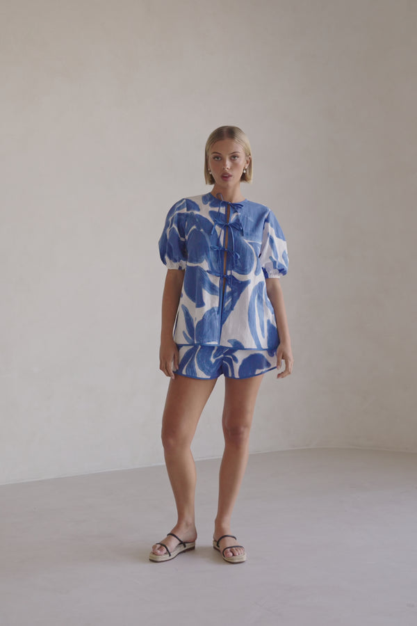 Blue Ada Flora Print Drawstring Pax Shorts