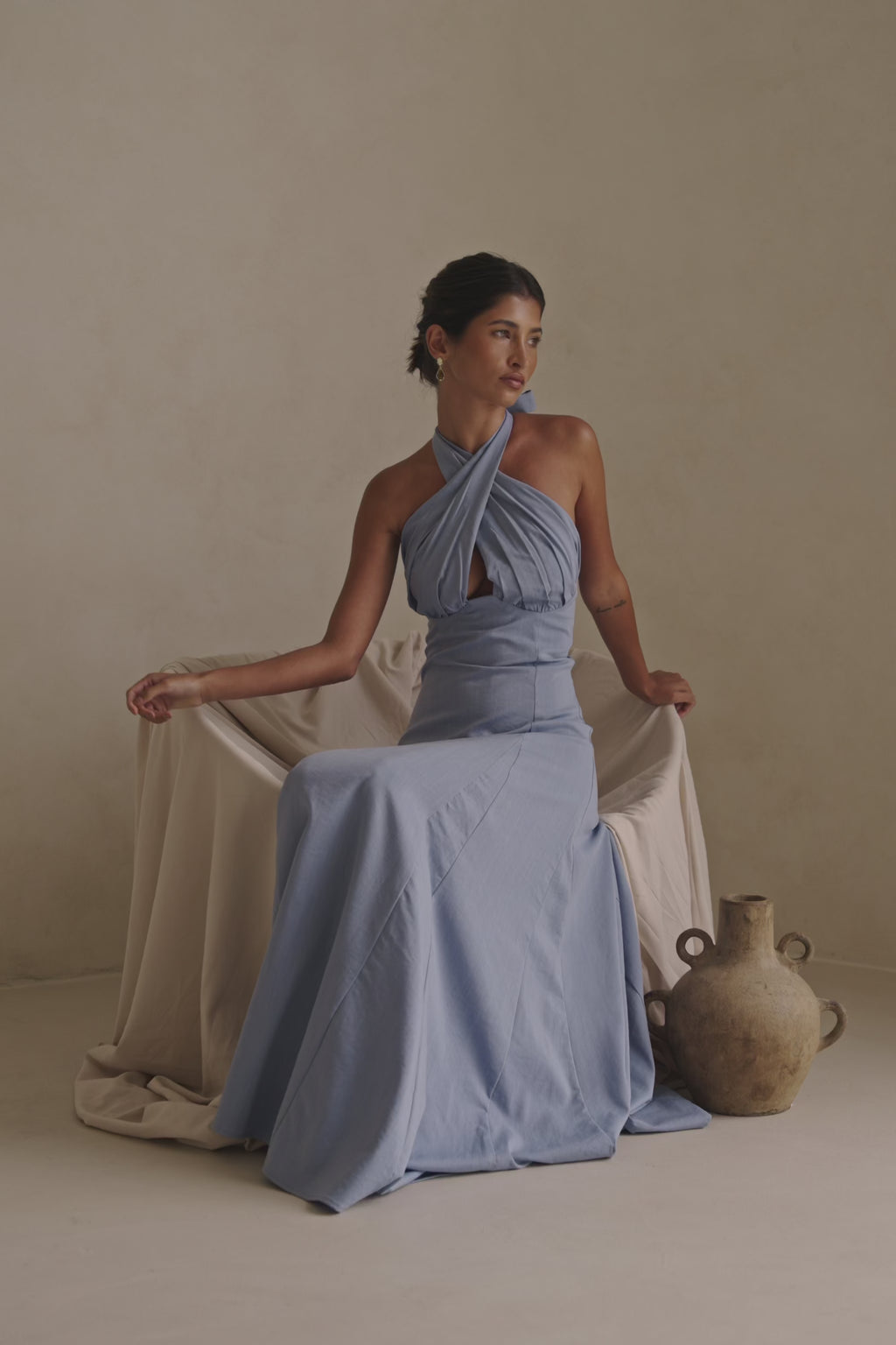 Ginevra Halterneck Maxi Dress - Blue