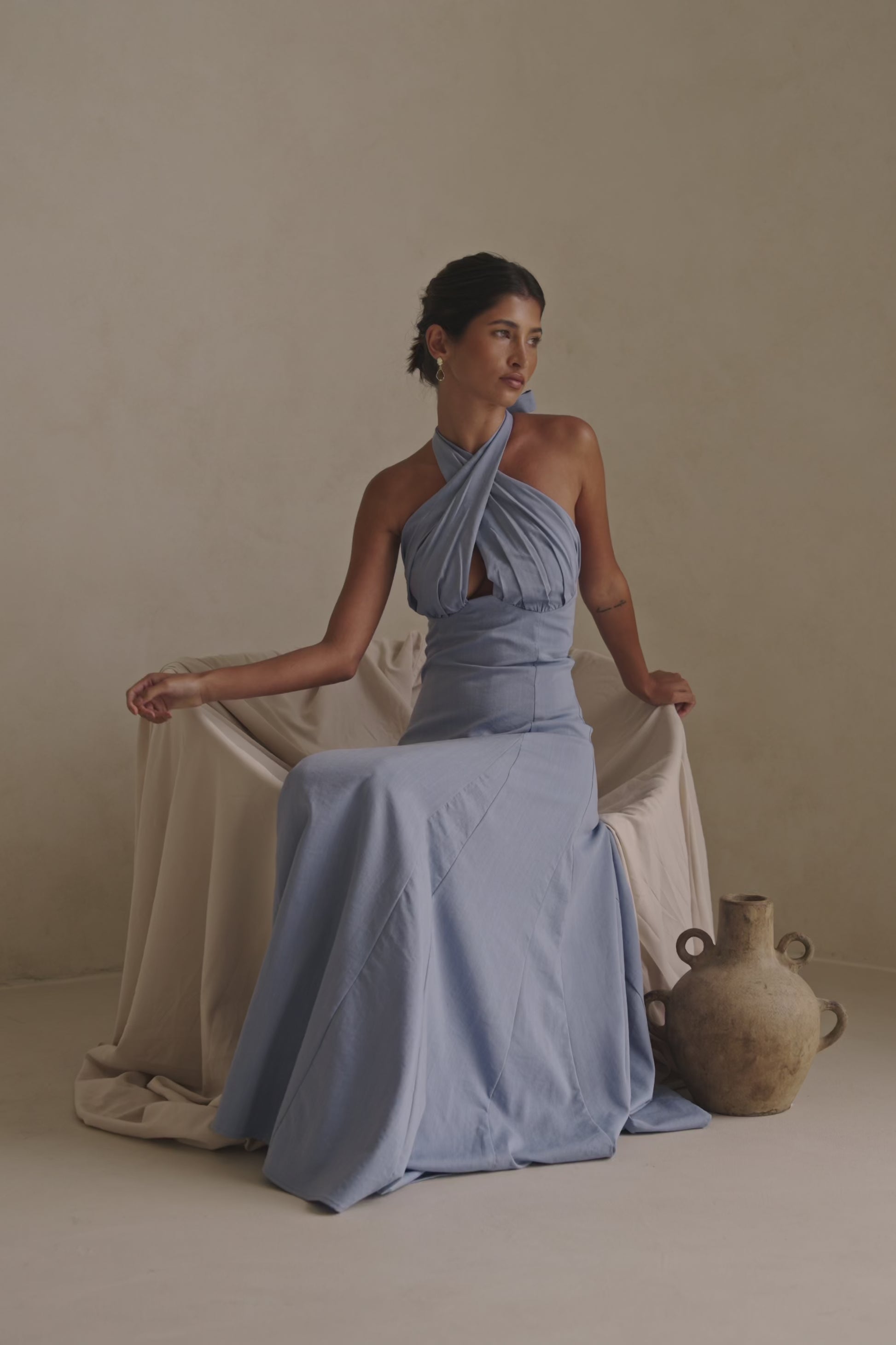 Ginevra Halterneck Maxi Dress - Blue