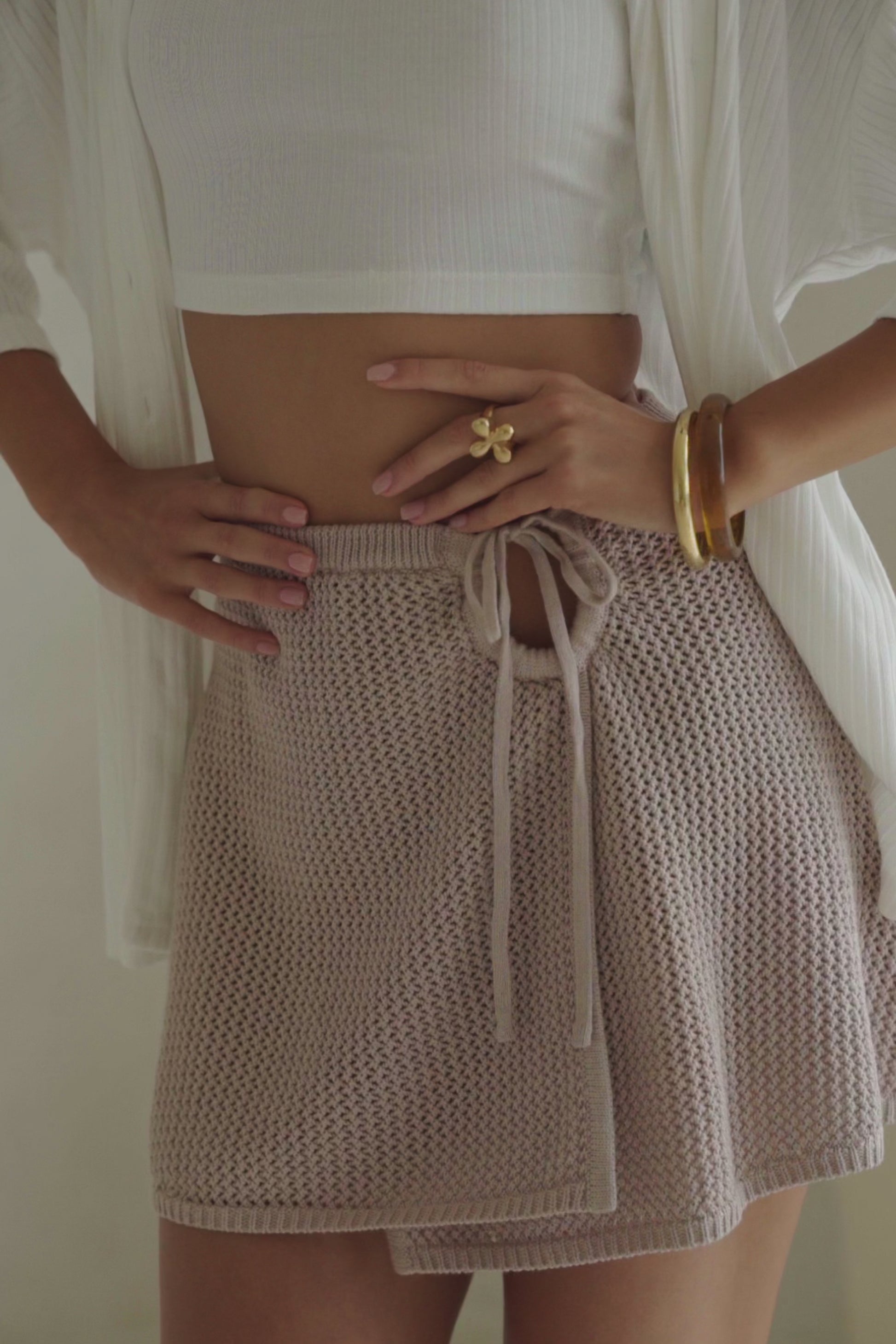 Chocolate Brown Knit Drawstring Mini Priya Skirt