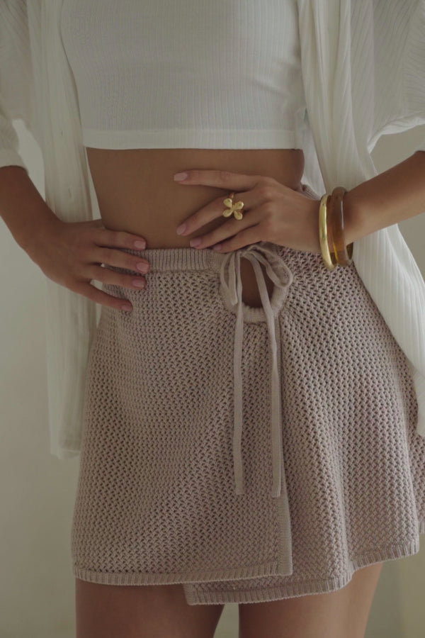 Chocolate Brown Knit Drawstring Mini Priya Skirt