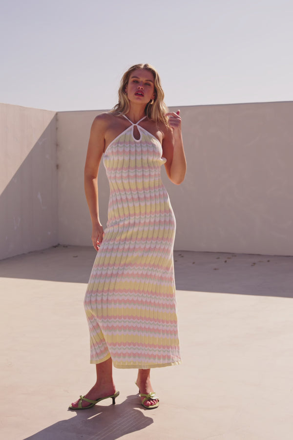 Yellow Stripe Halter Maxi Bexley Dress