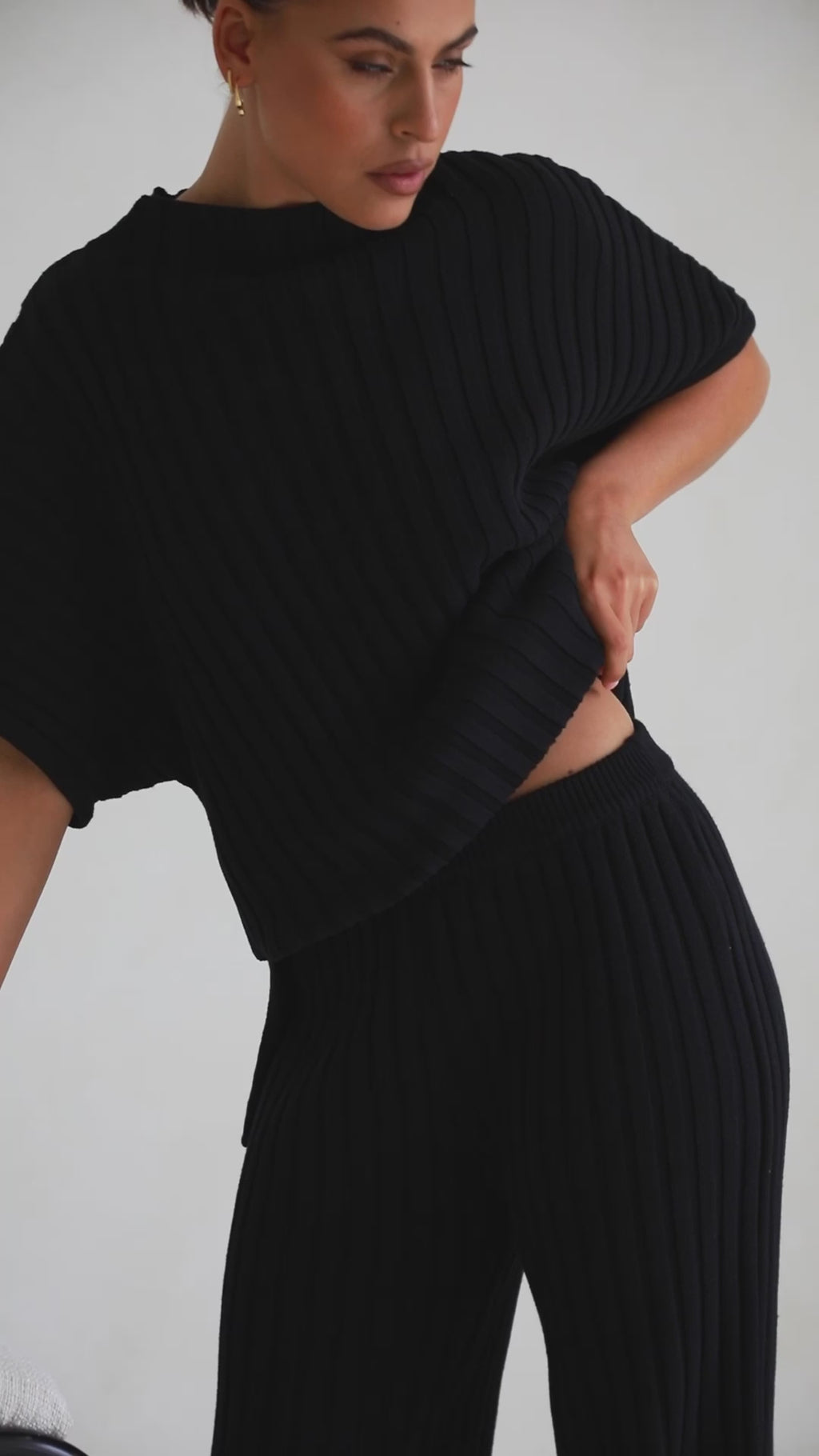 Celine Knit Ribbed Pants - Black