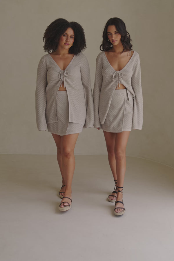 Grey Knit High Wast Wrap Mini Baylie Skirt