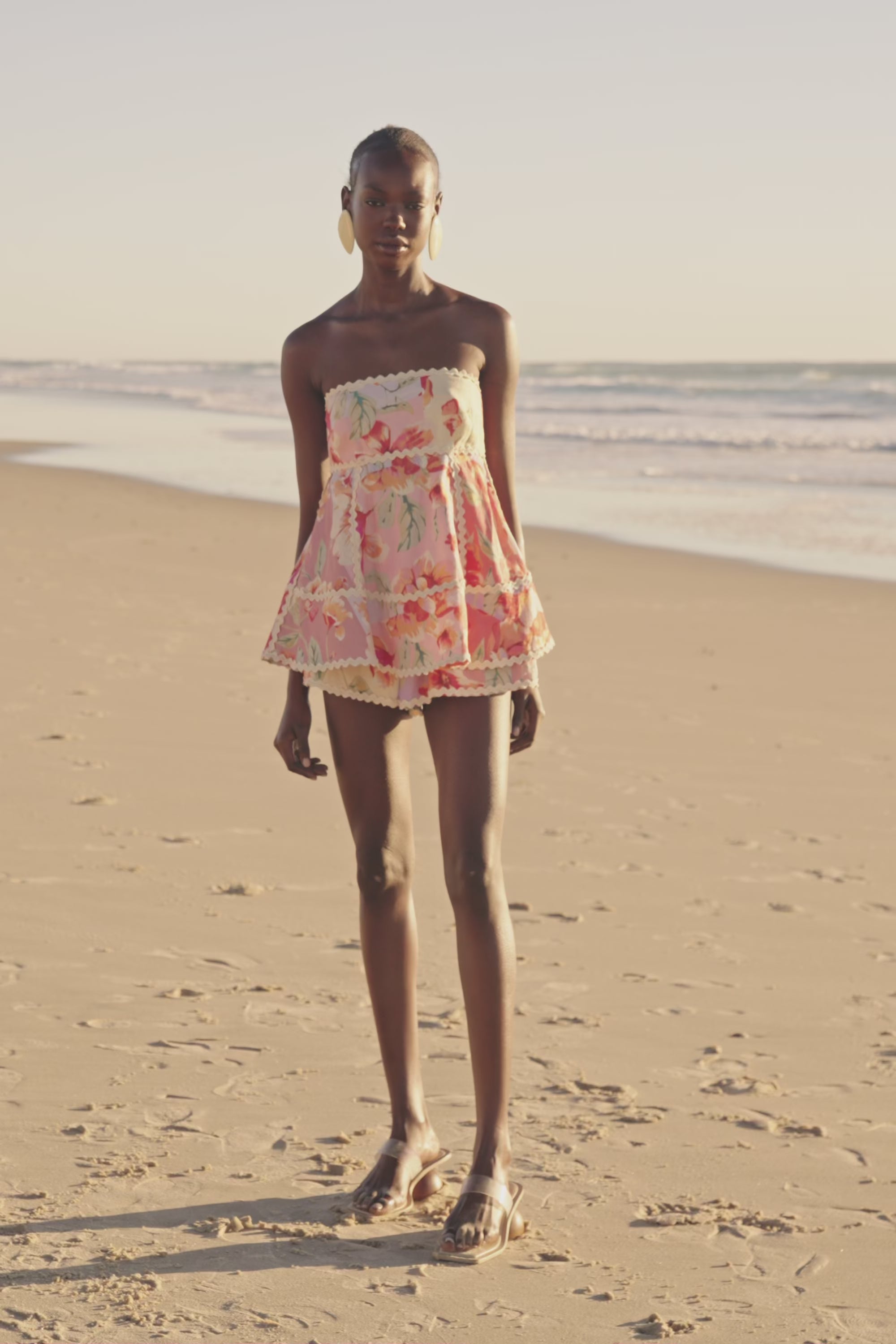 Pink Desert Rose Print Strapless Hera Playsuit