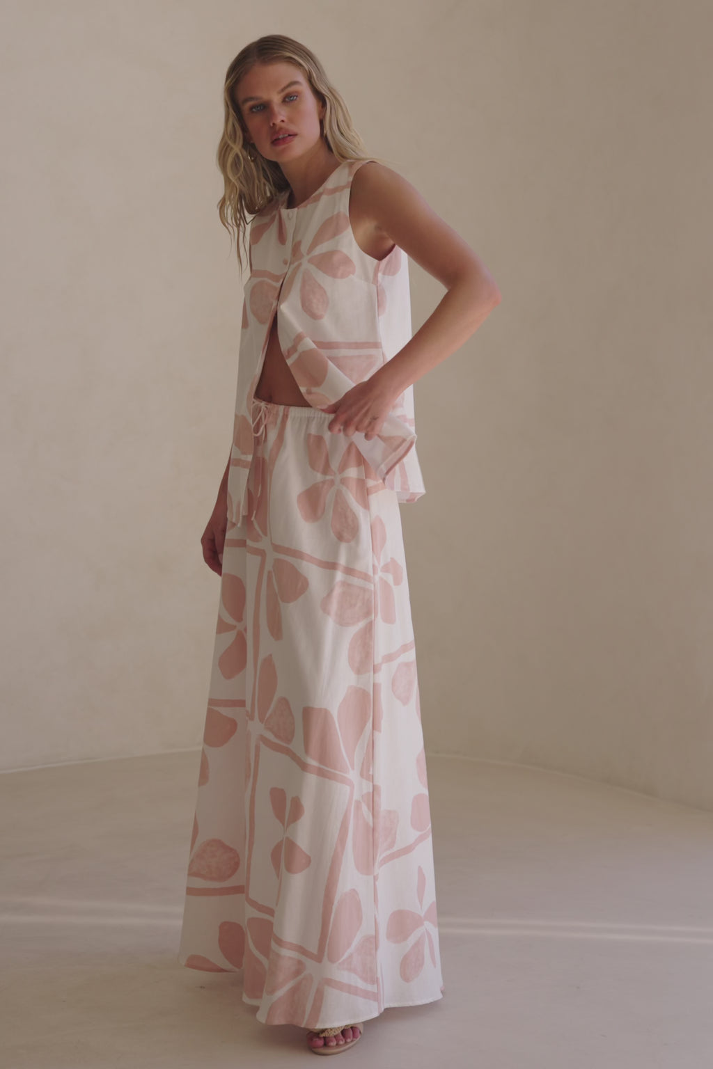 Pink Petal Patch Print Maxi Riko Skirt