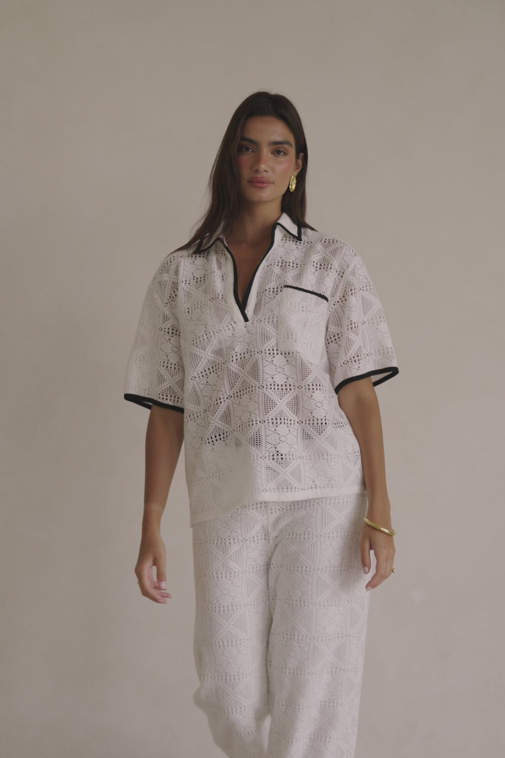 White Lace Elastic Drawstring Ariana Pants