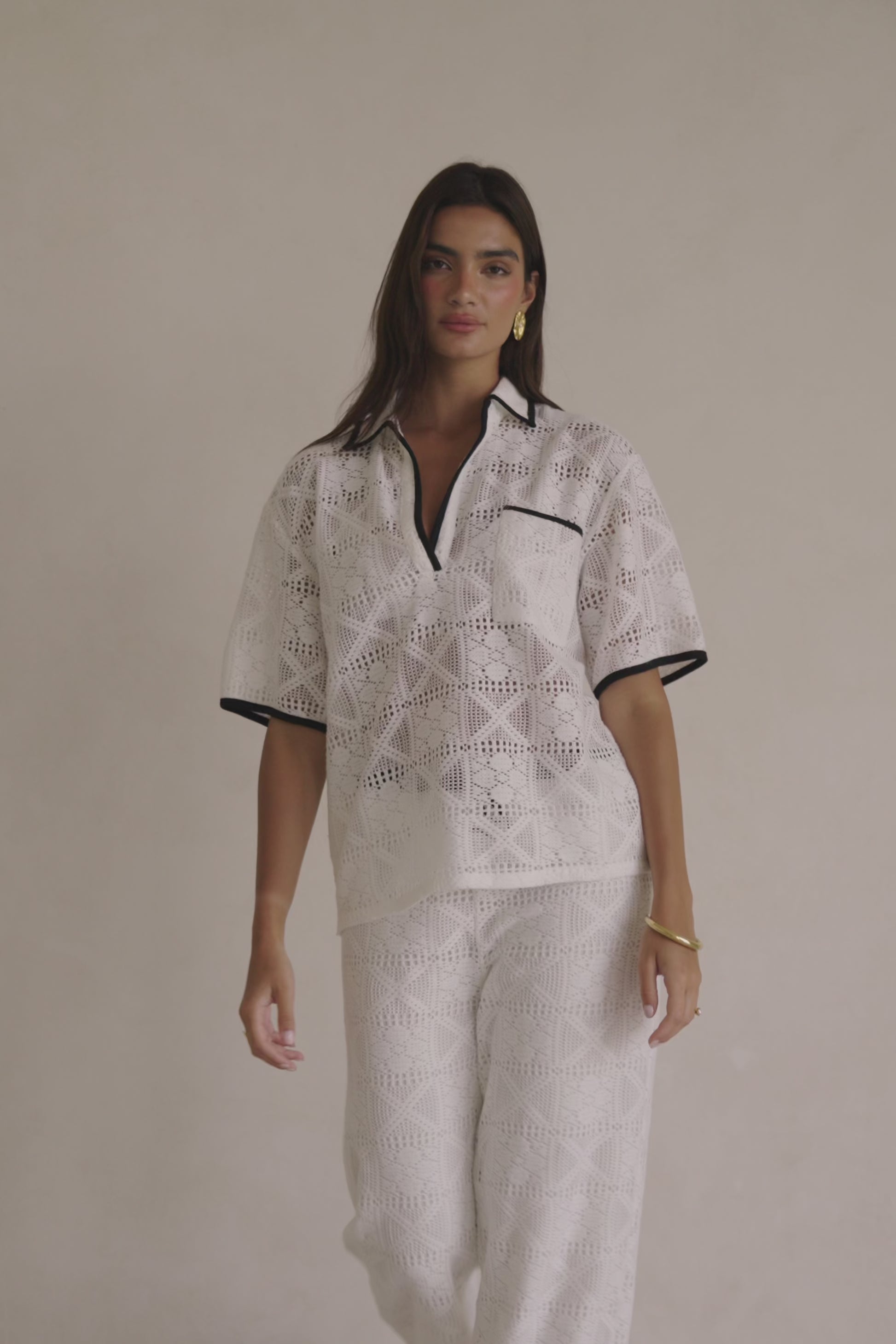 White Lace Elastic Drawstring Ariana Pants