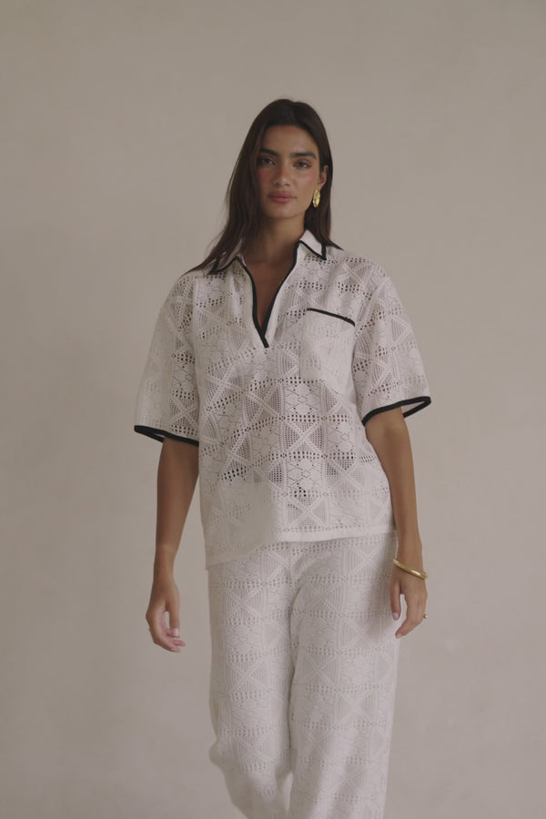 White Lace Elastic Drawstring Ariana Pants