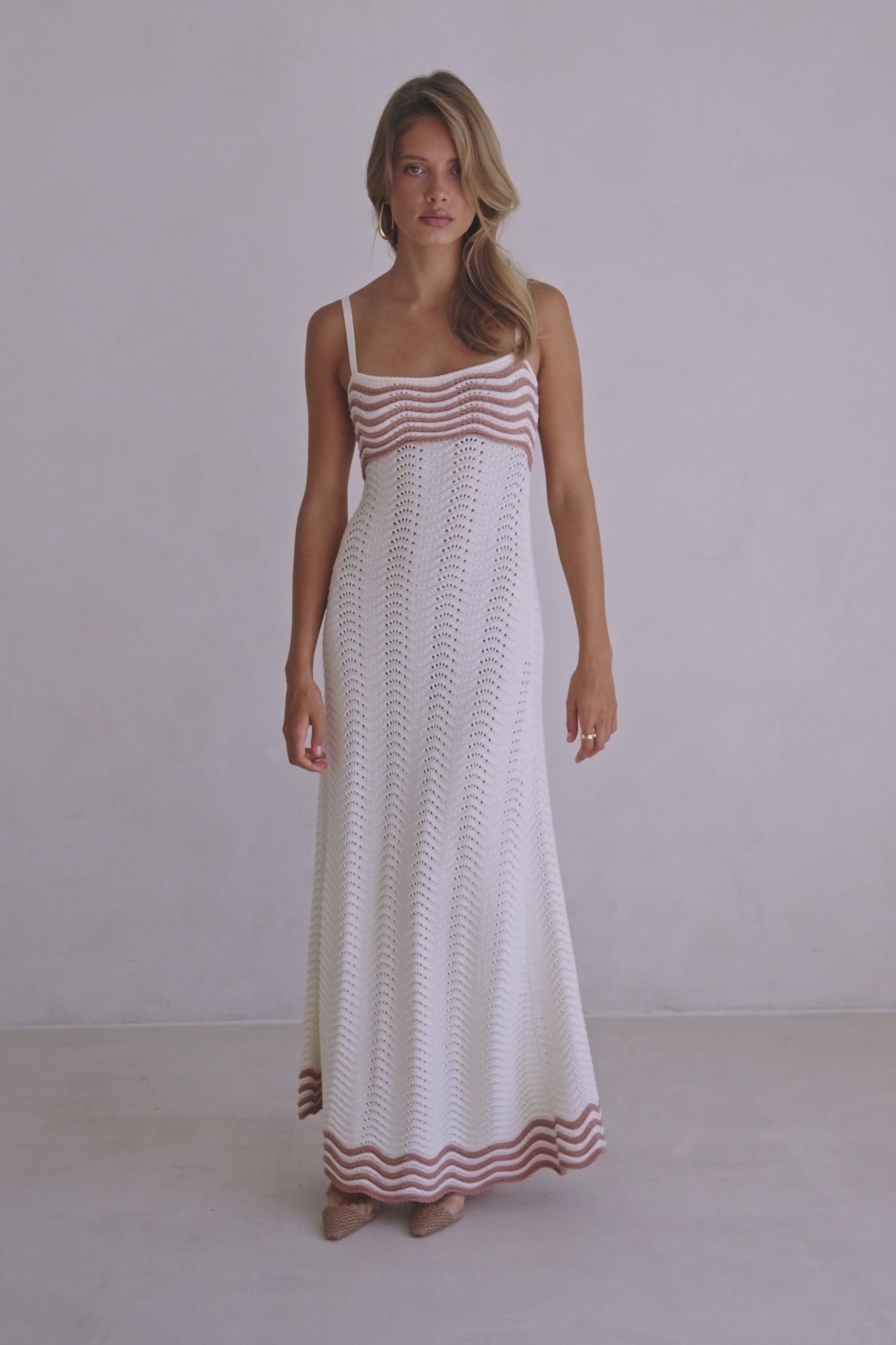 Cream Wavy Cotton Knit Maxi Cielo Dress