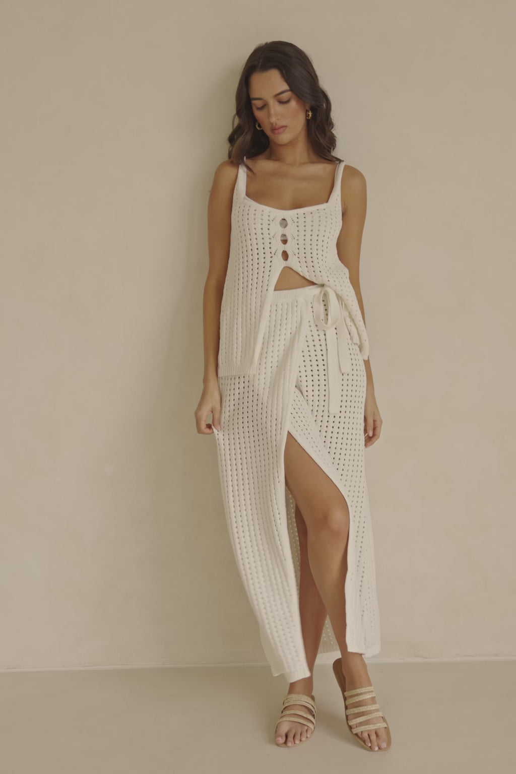 Nia Knitted Split Top - White