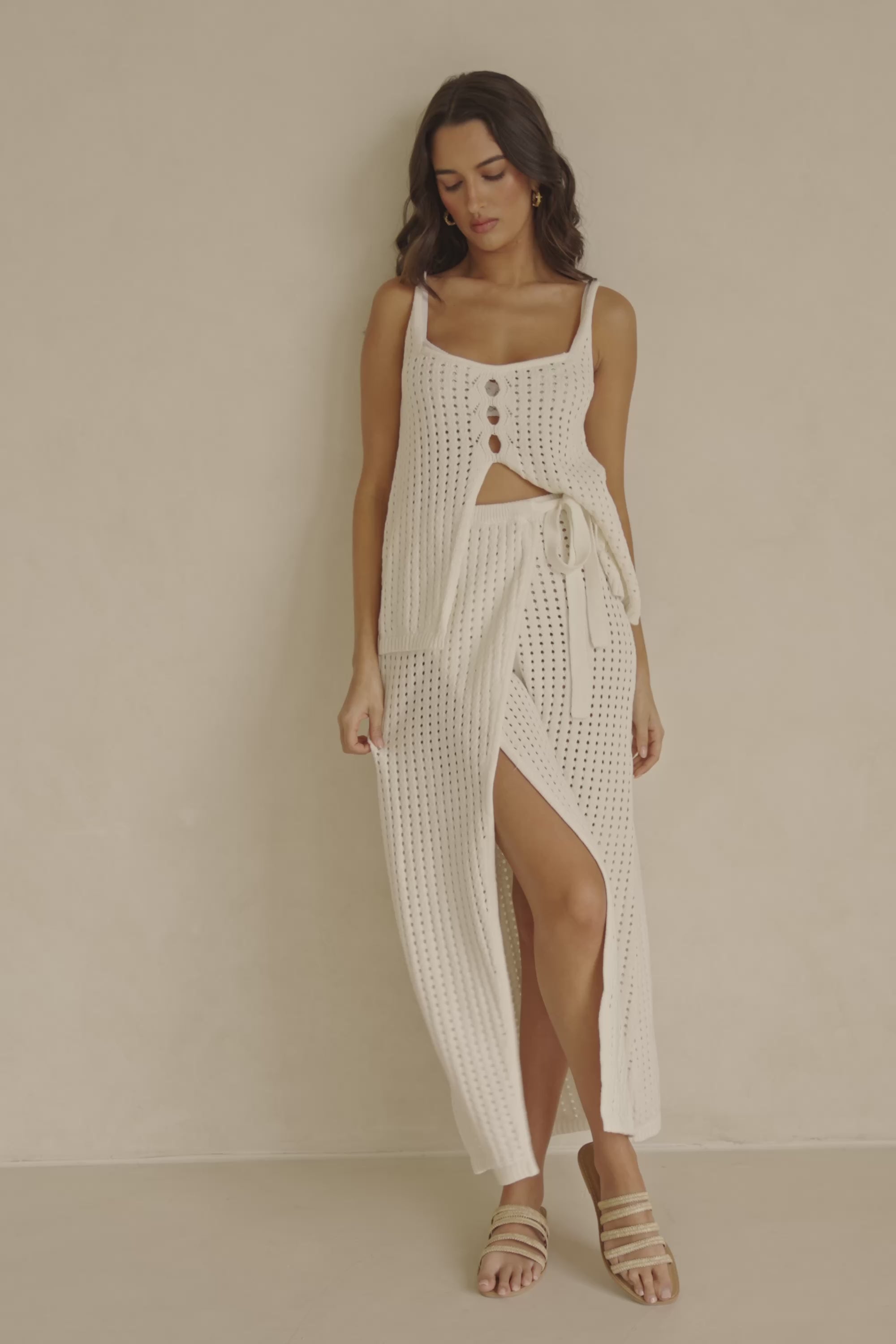 Nia Knitted Split Top - White