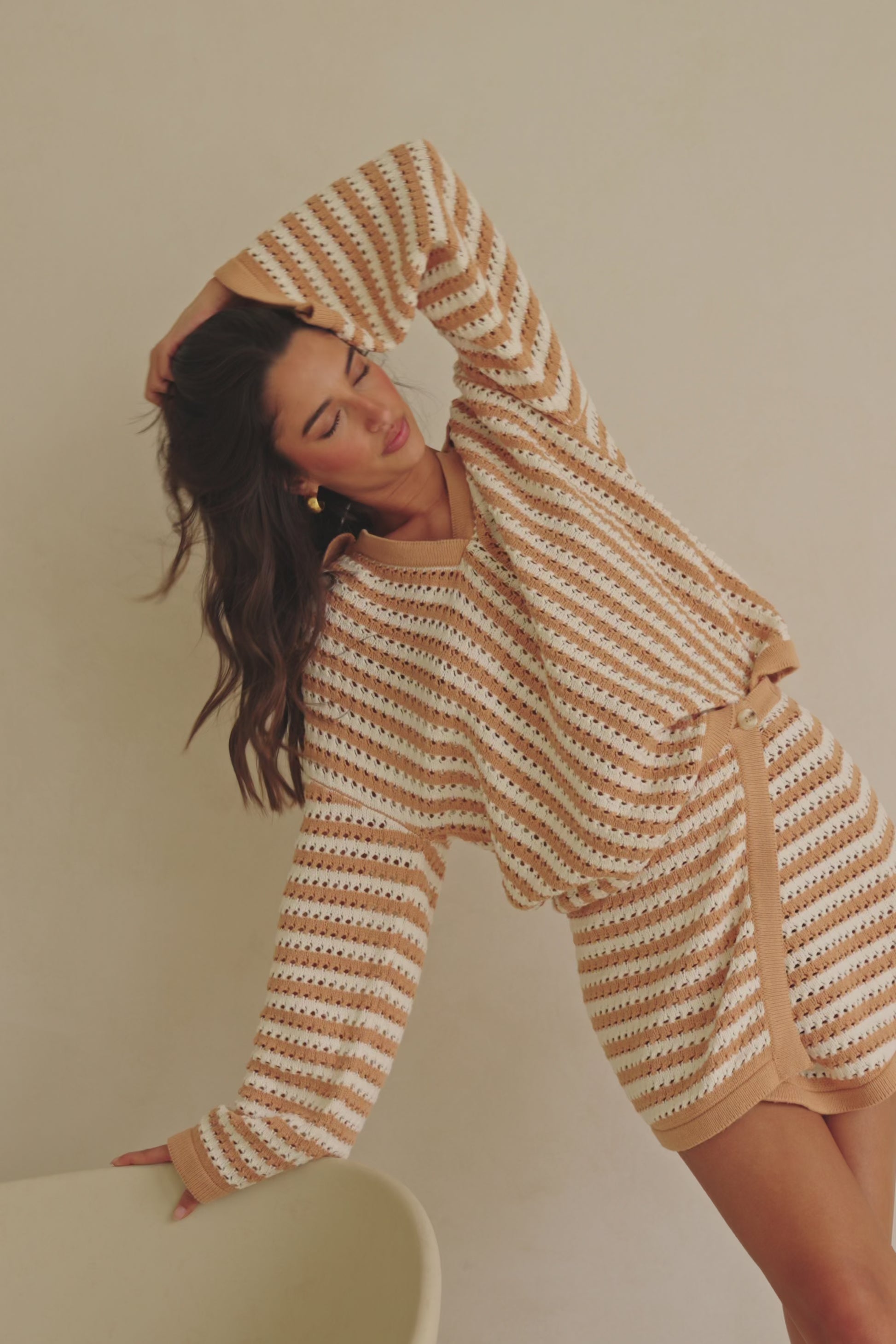 Bryn Stripe Mini Knitted Wrap Skirt - Orange, White