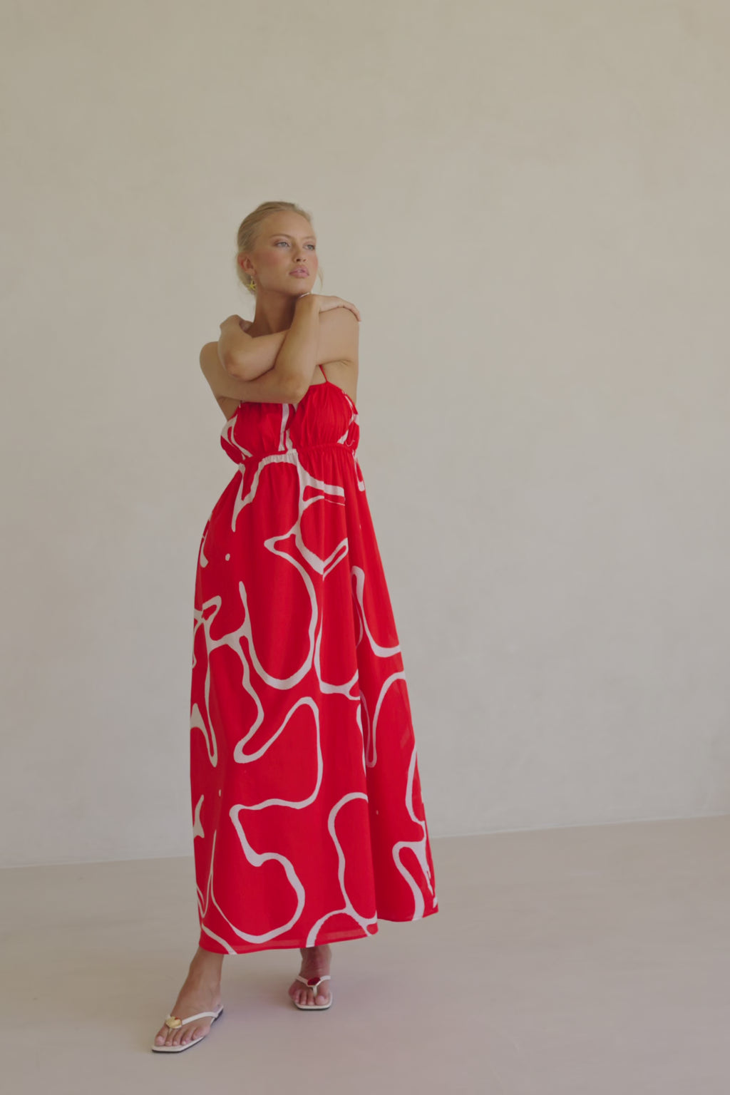 Catie Thin Strap Backless Maxi Dress - Evoke Red, White