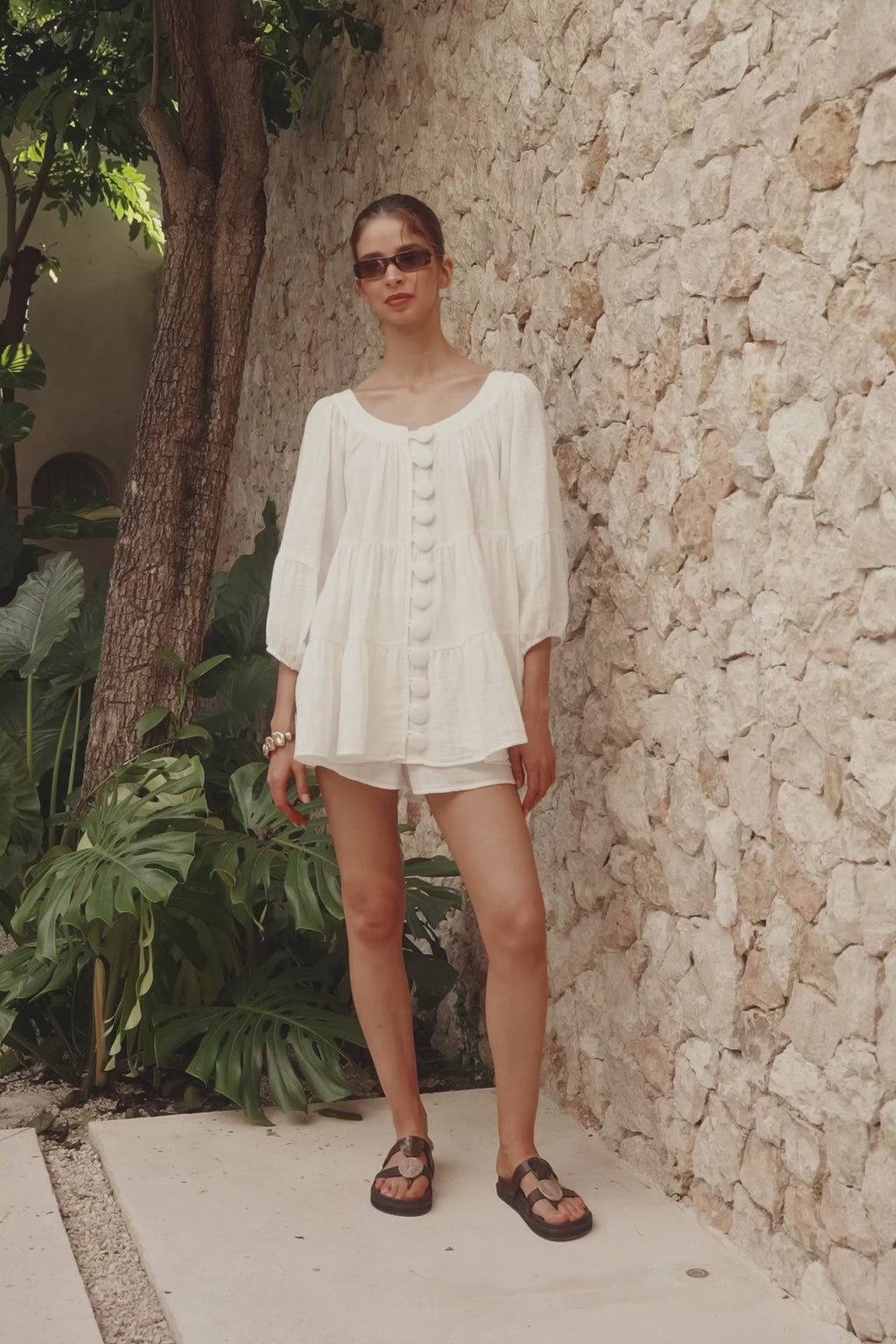 Novalie Flounce Button Top - White