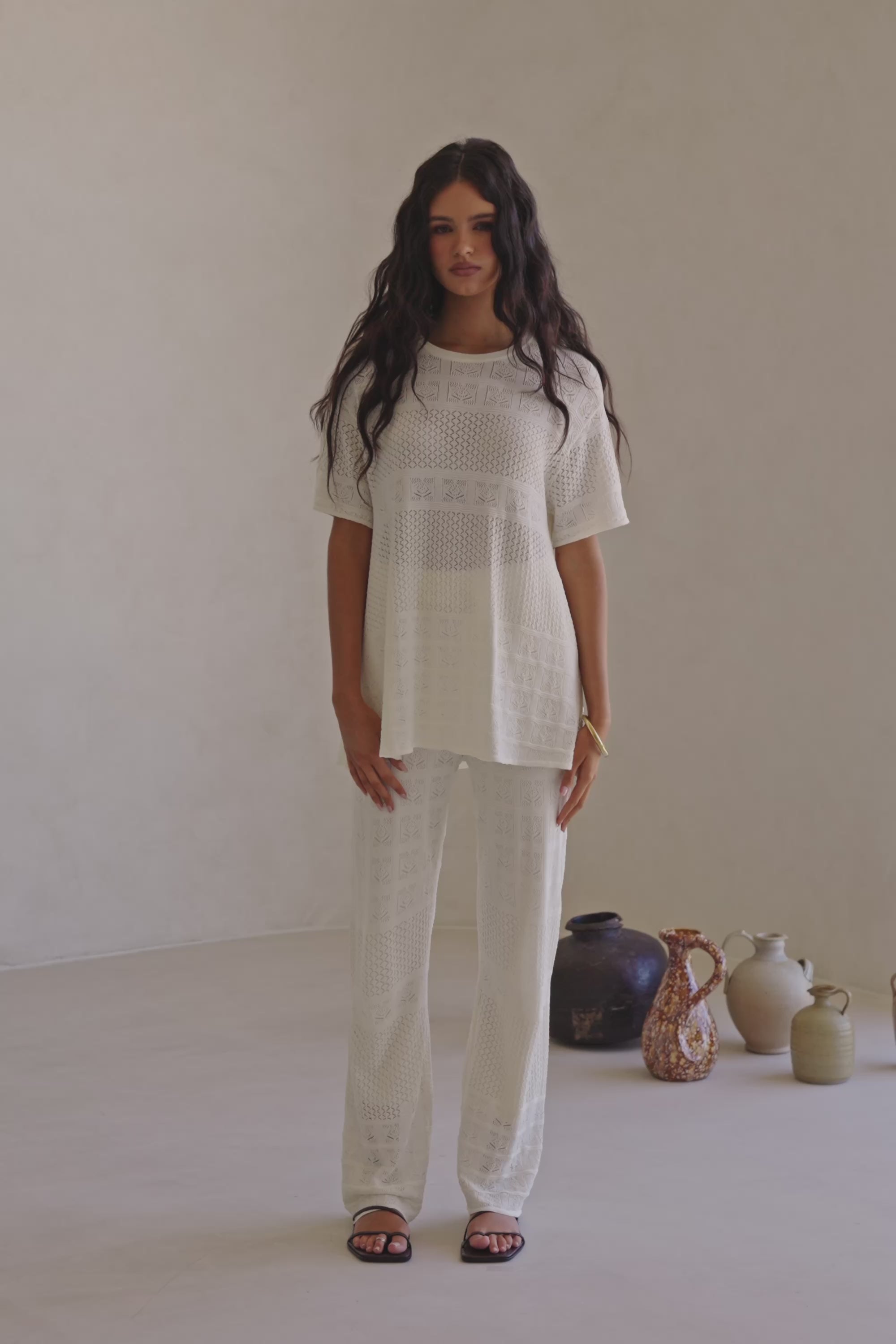 Cream Crochet Relaxed Short Sleeve Nixie Top