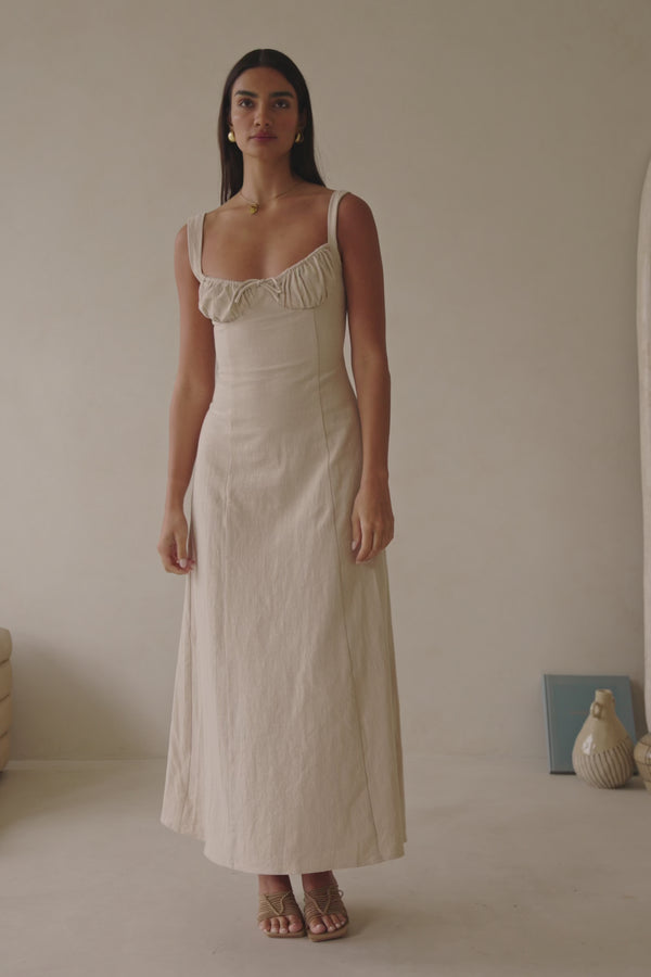 Beige Milkmaid A-Line Maxi Arlette Dress