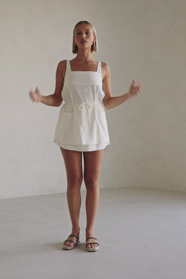 White Twin Pocket Drawstring Mini Davina Skirt