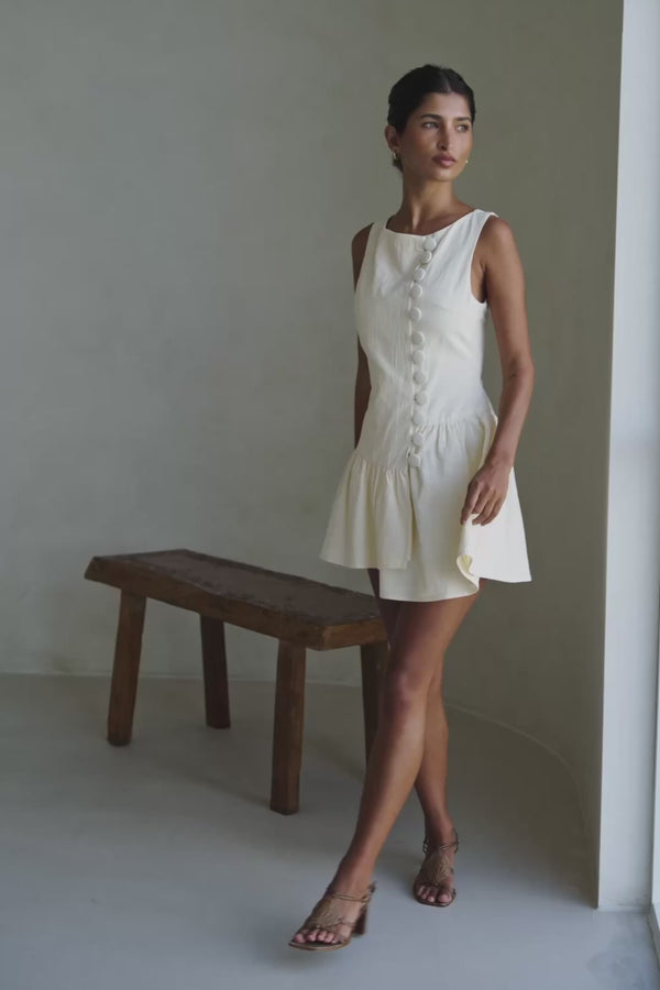 Cream Button-Up Mini Alfresco Dress