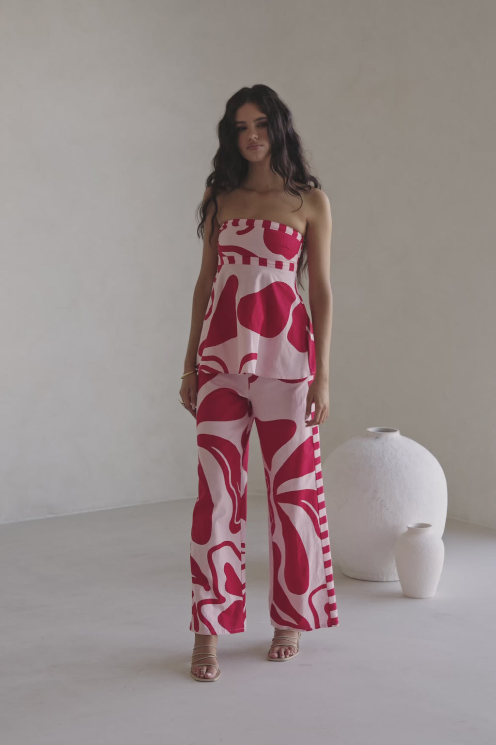 Red and Pink Darling Floral Print Strapless Enya Top