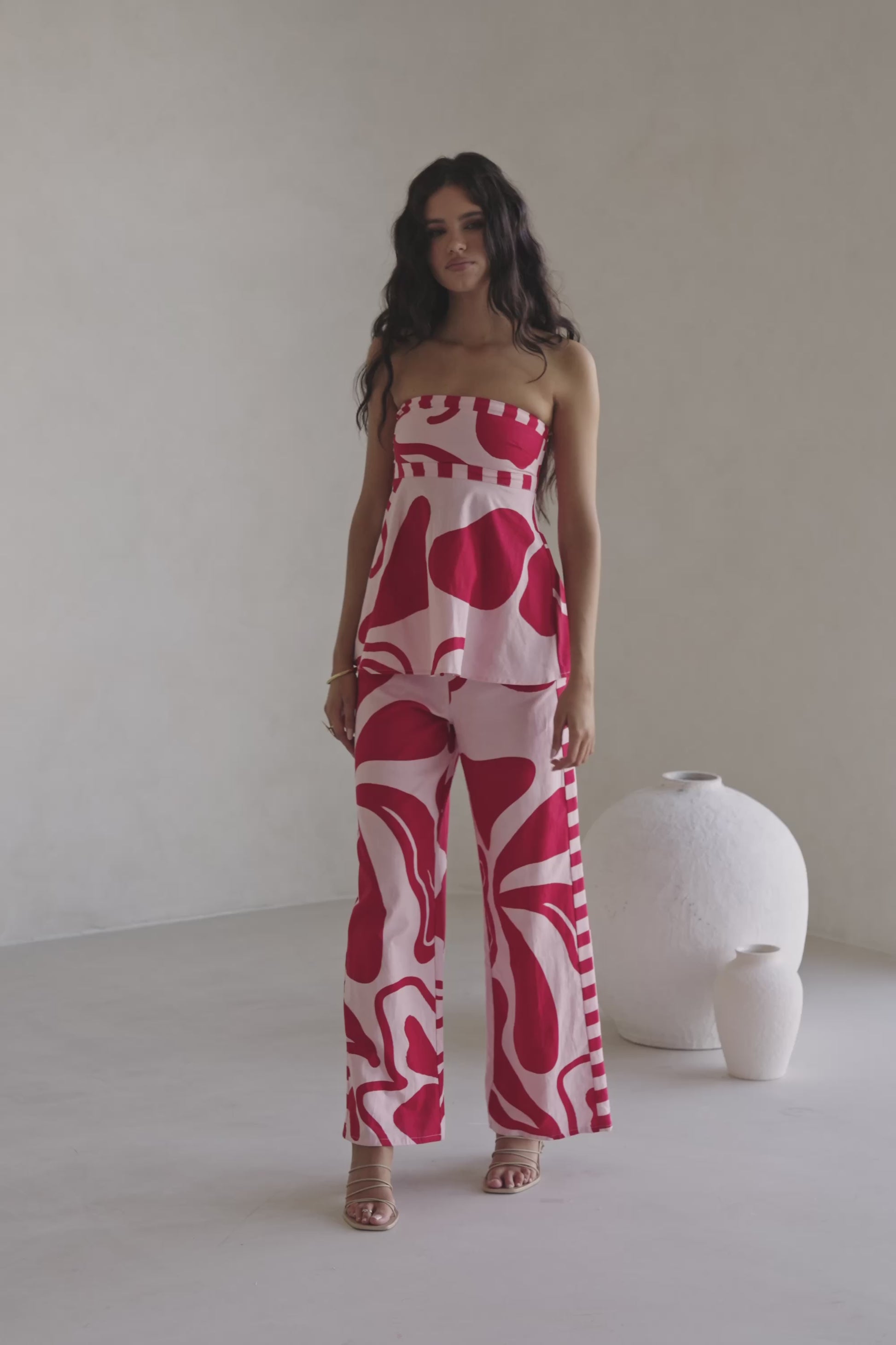 Red and Pink Darling Floral Print Strapless Enya Top