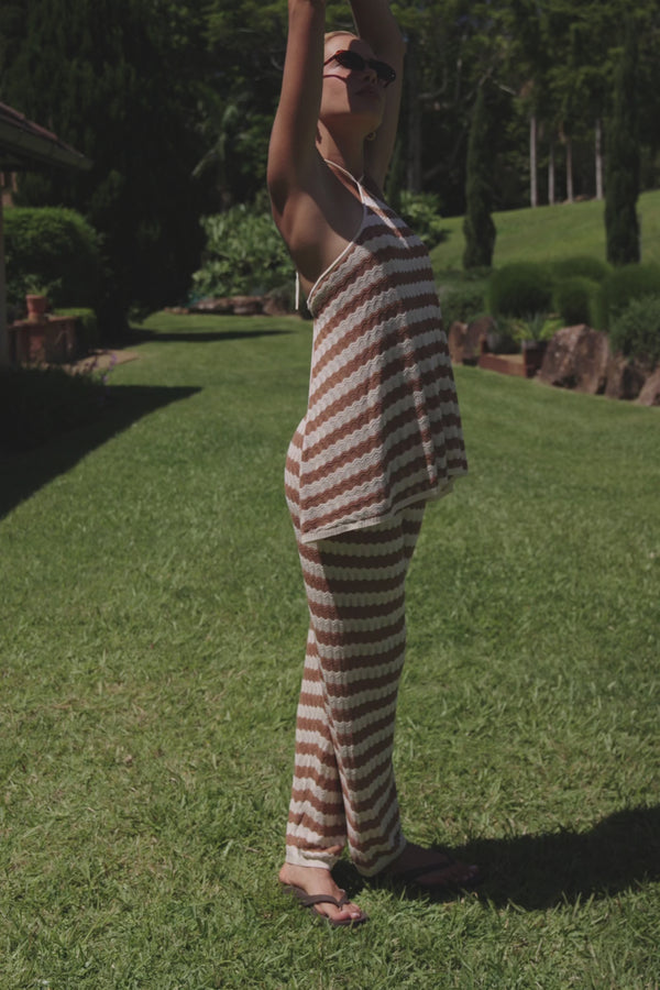 Brown and Cream Stripe Knit Halter Eros Top