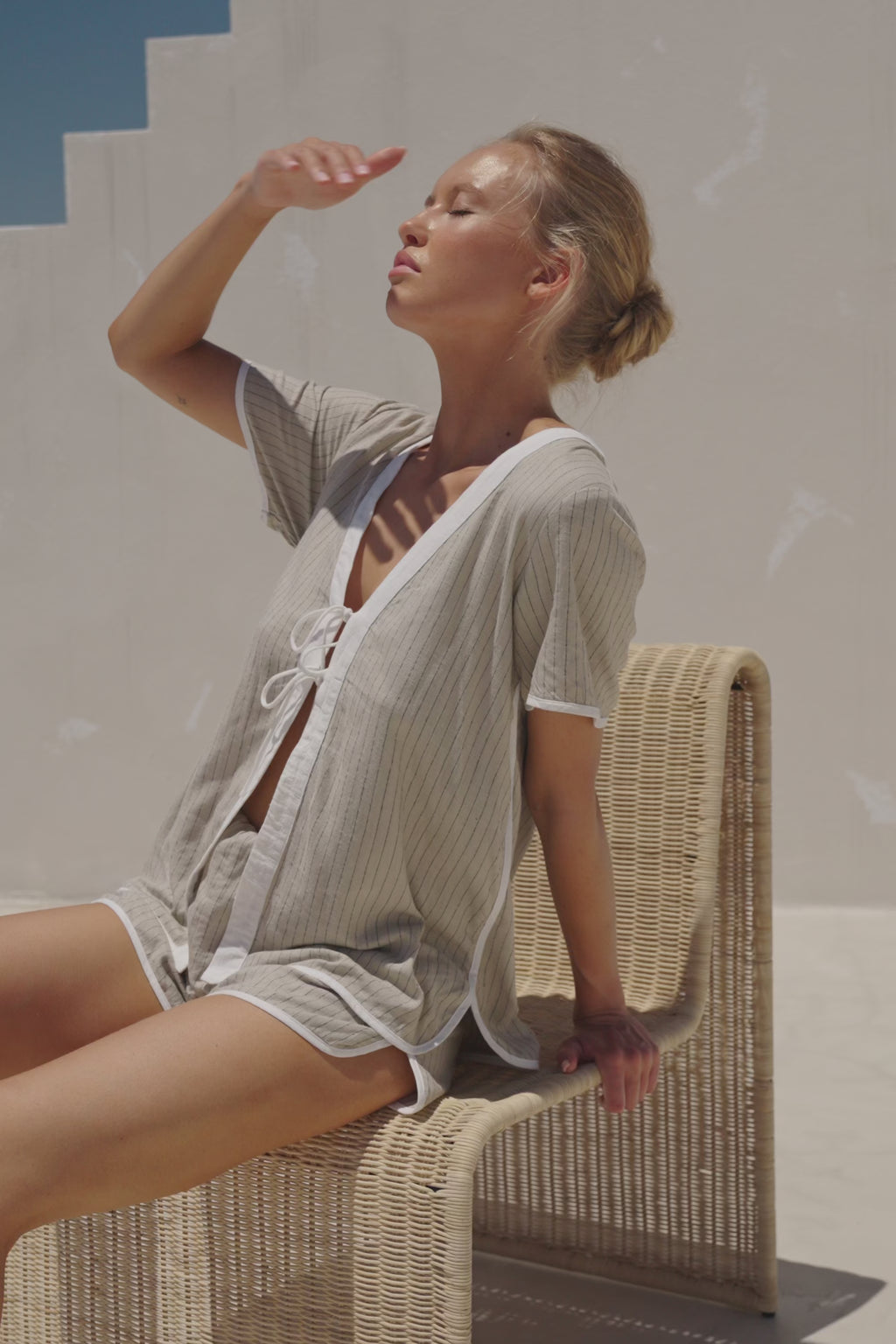 Beige Short Sleeve V Neck Tie Sadia Playsuit