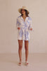 Ali Long Sleeve Tropical Mini Dress - White, Blue Evoke Print