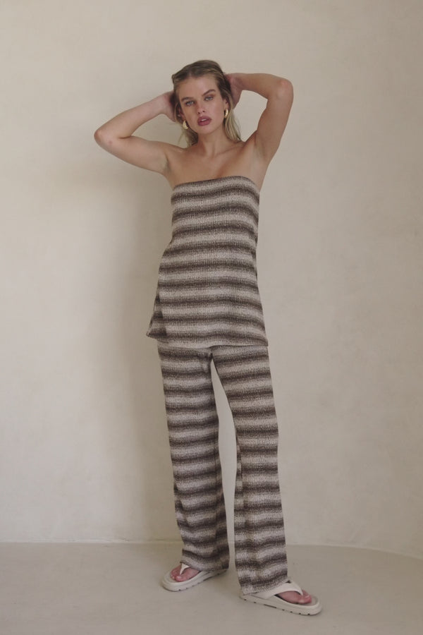 Brown and White Stripe Strapless Cosmo Top