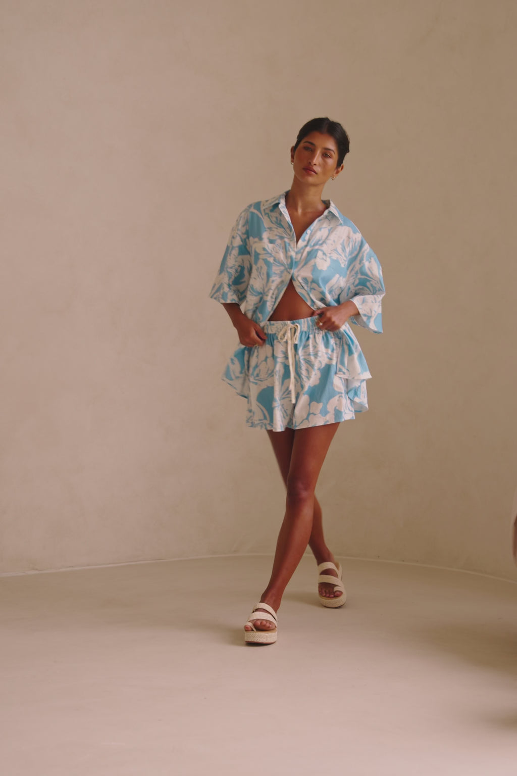 White Floral Short sleeve Button Up Tahlee Top