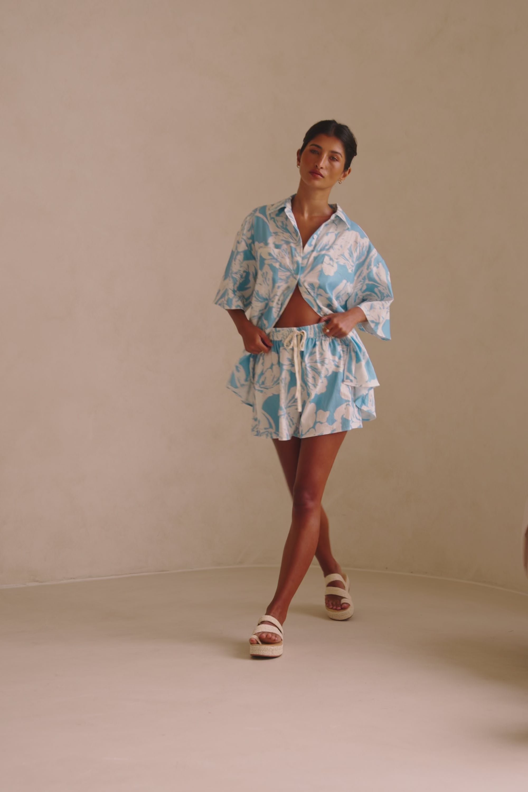 White Floral Short sleeve Button Up Tahlee Top