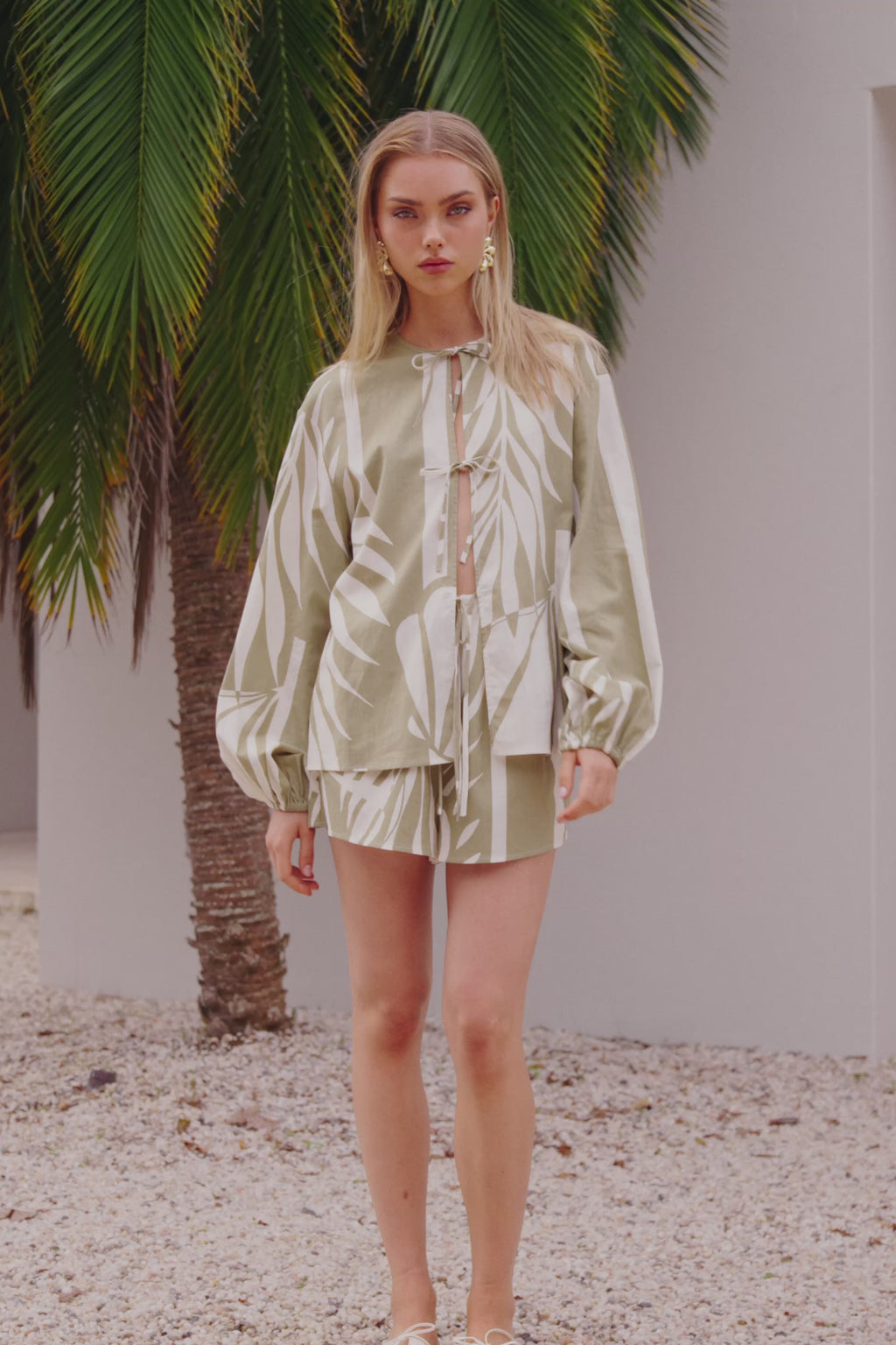 Palm Green Elastic Drawstring Berkley Shorts