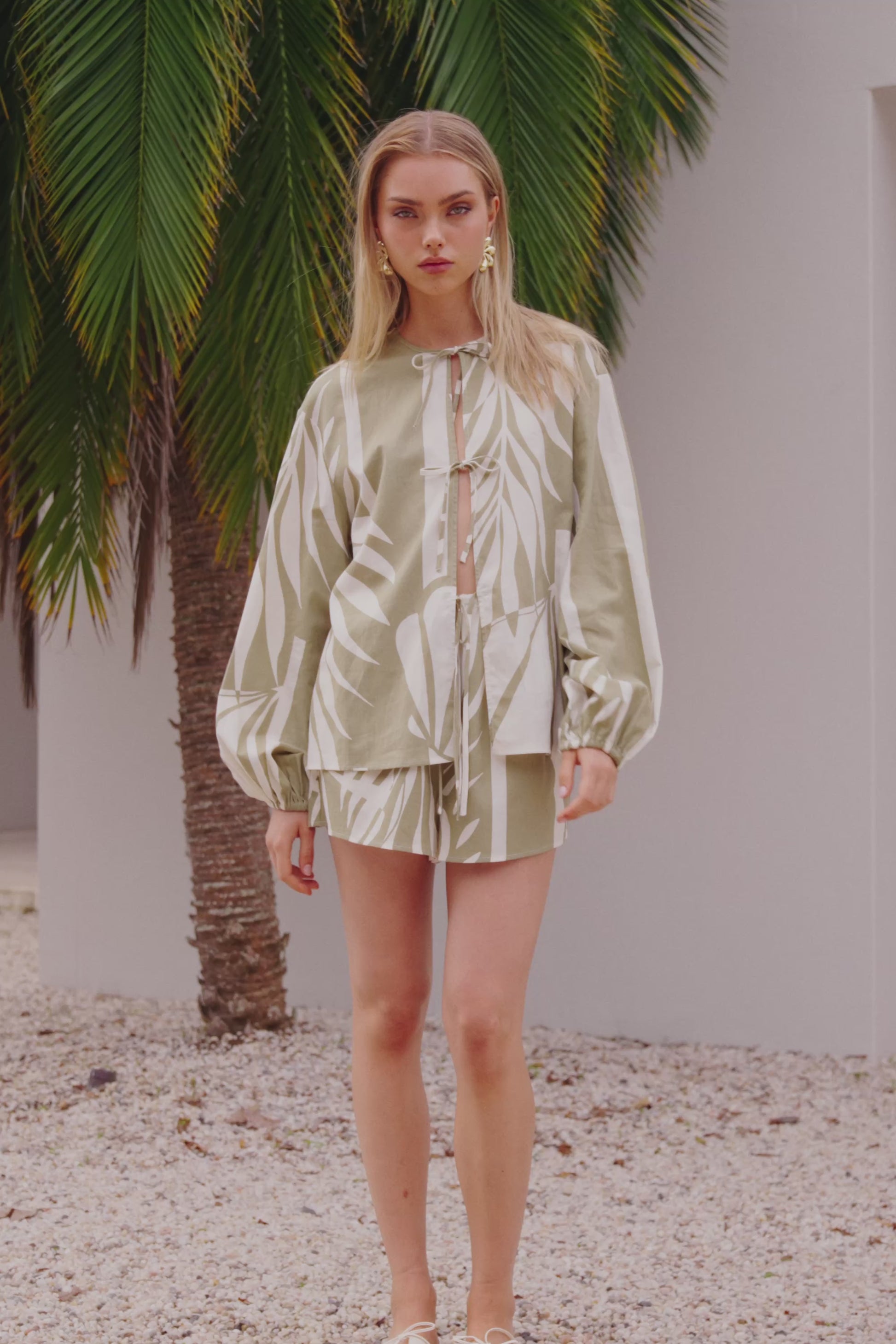 Palm Green Elastic Drawstring Berkley Shorts