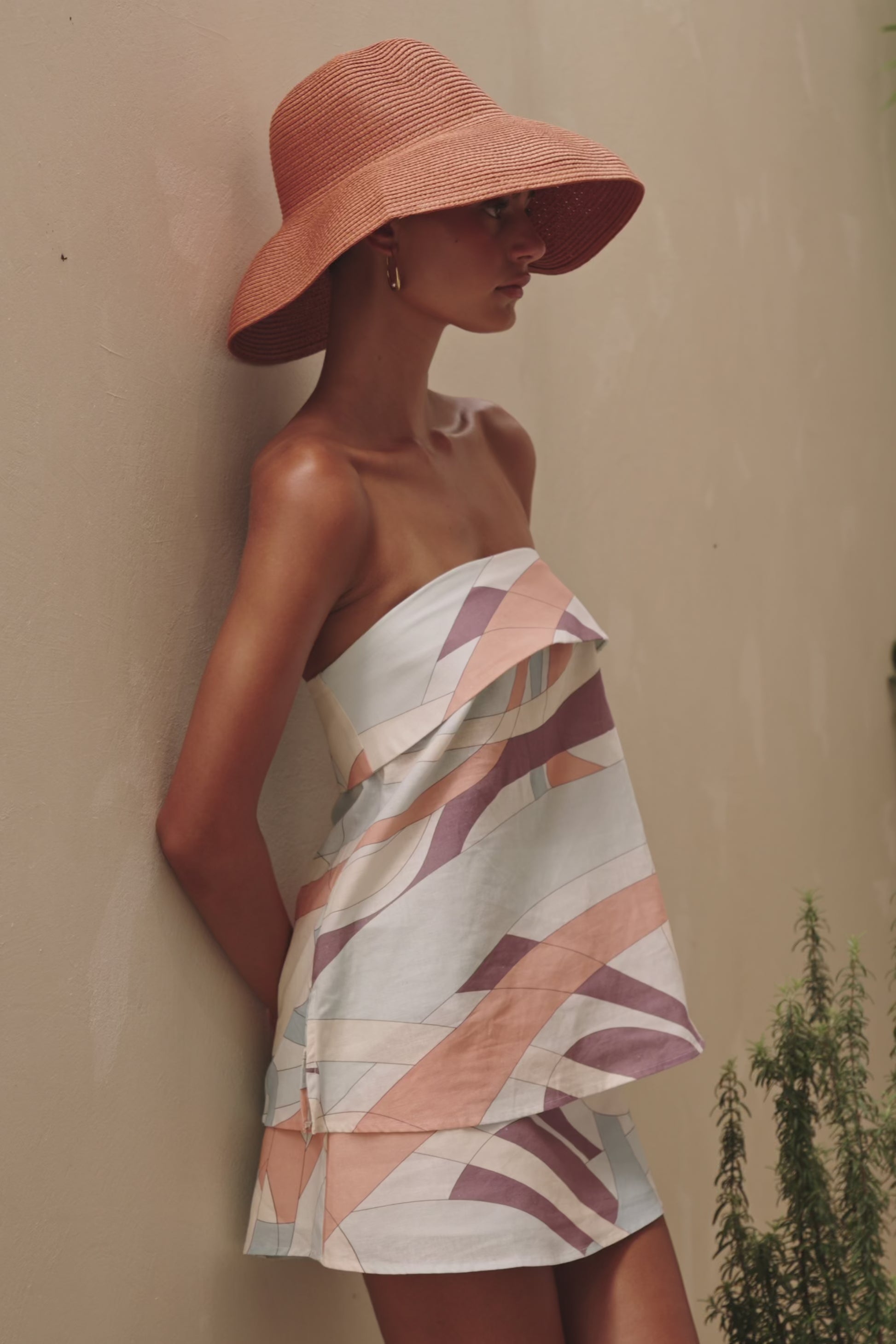 White Halcyon Print Strapless Ria Top