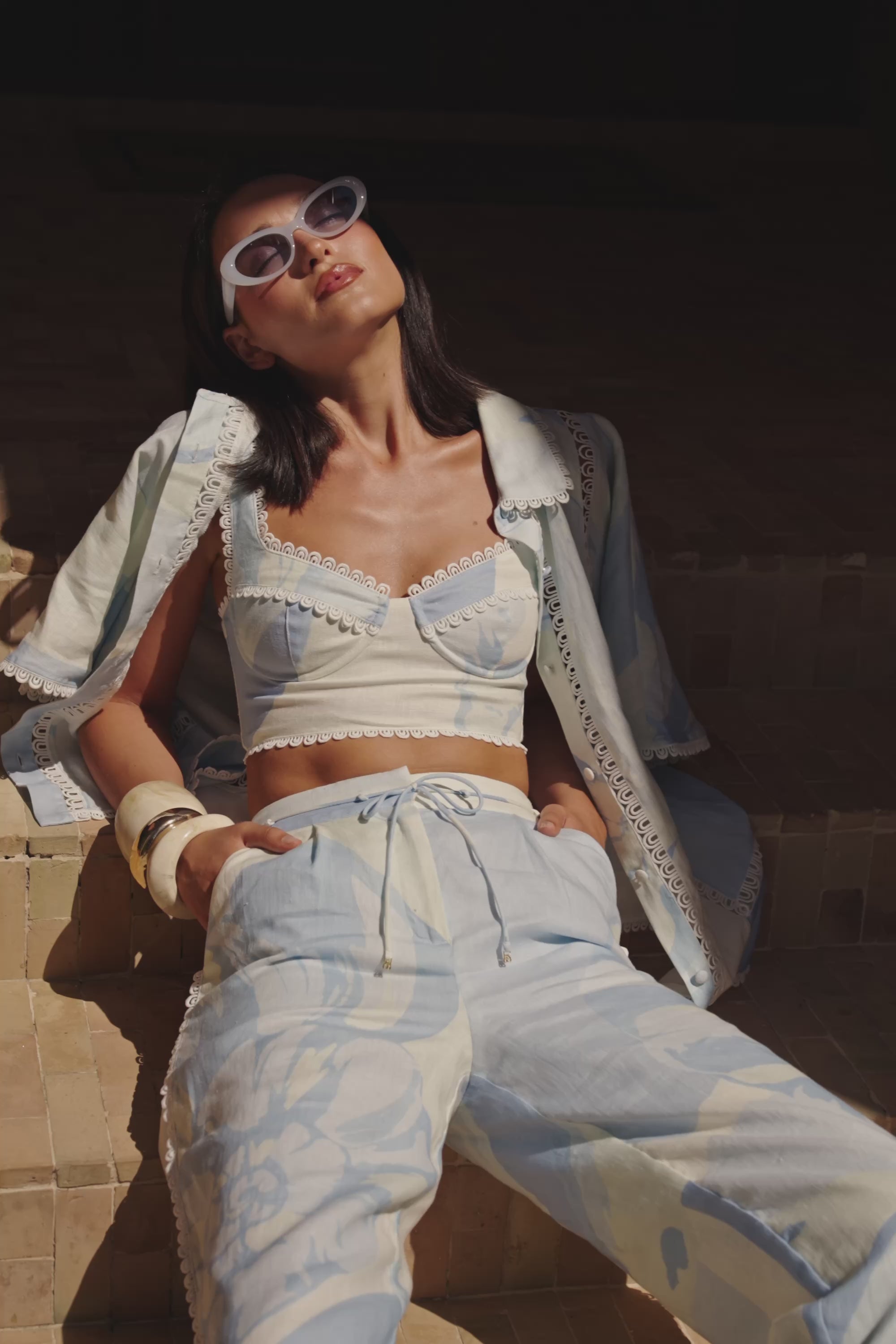 Blue Il Lido Print Wide Strap Crop Isabella Top