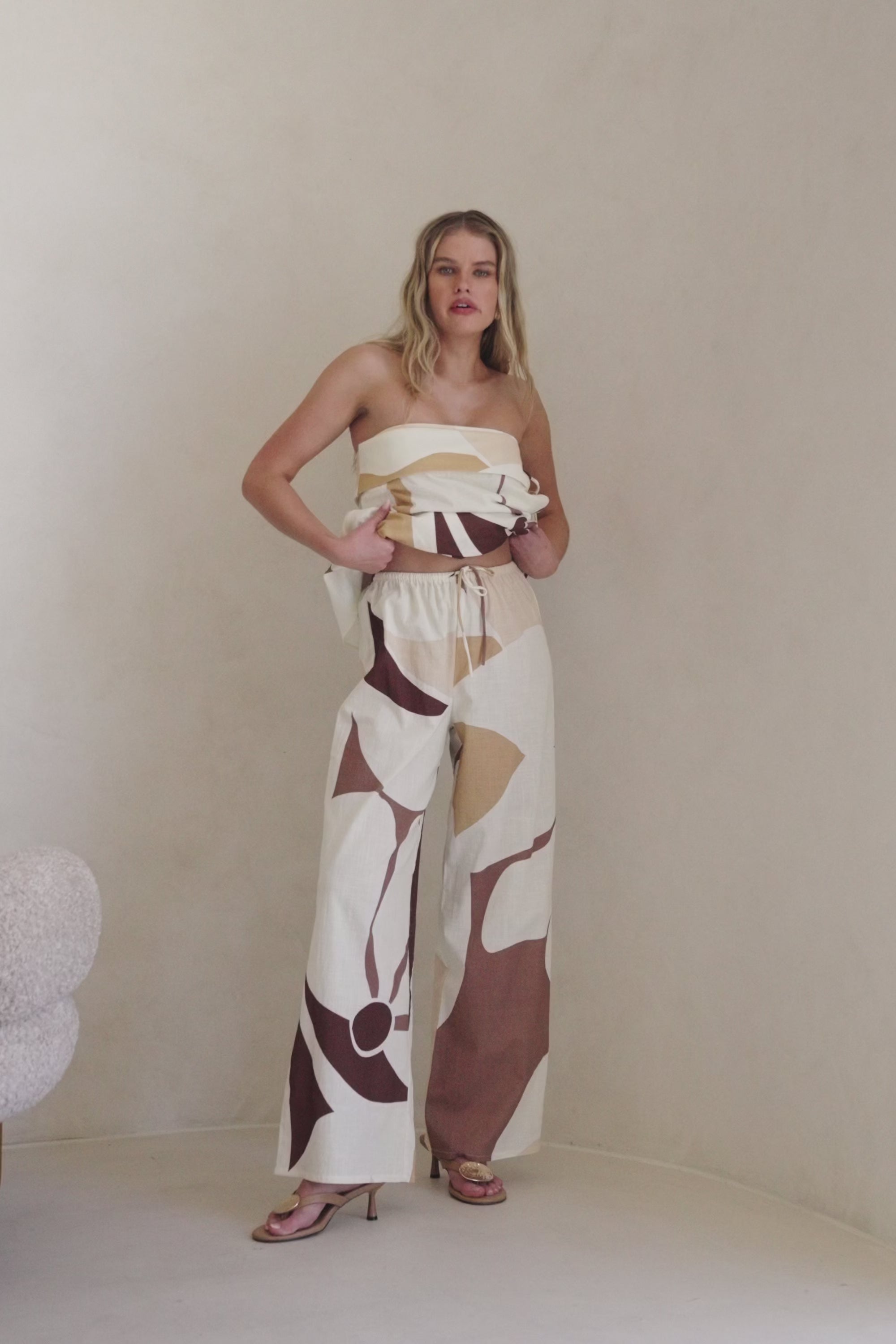 Brown Sable Floral Print Drawstring Monroe Pants