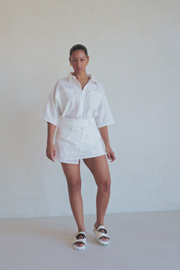 White High Waist Wrap Mini Paige Skort