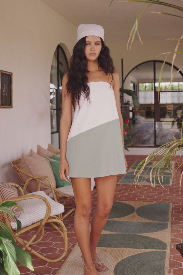 Green and White Two-Tone Strapless Mini Addison Dress