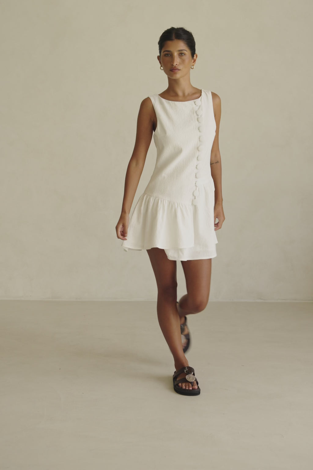 White Button-Up Mini Alfresco Dress