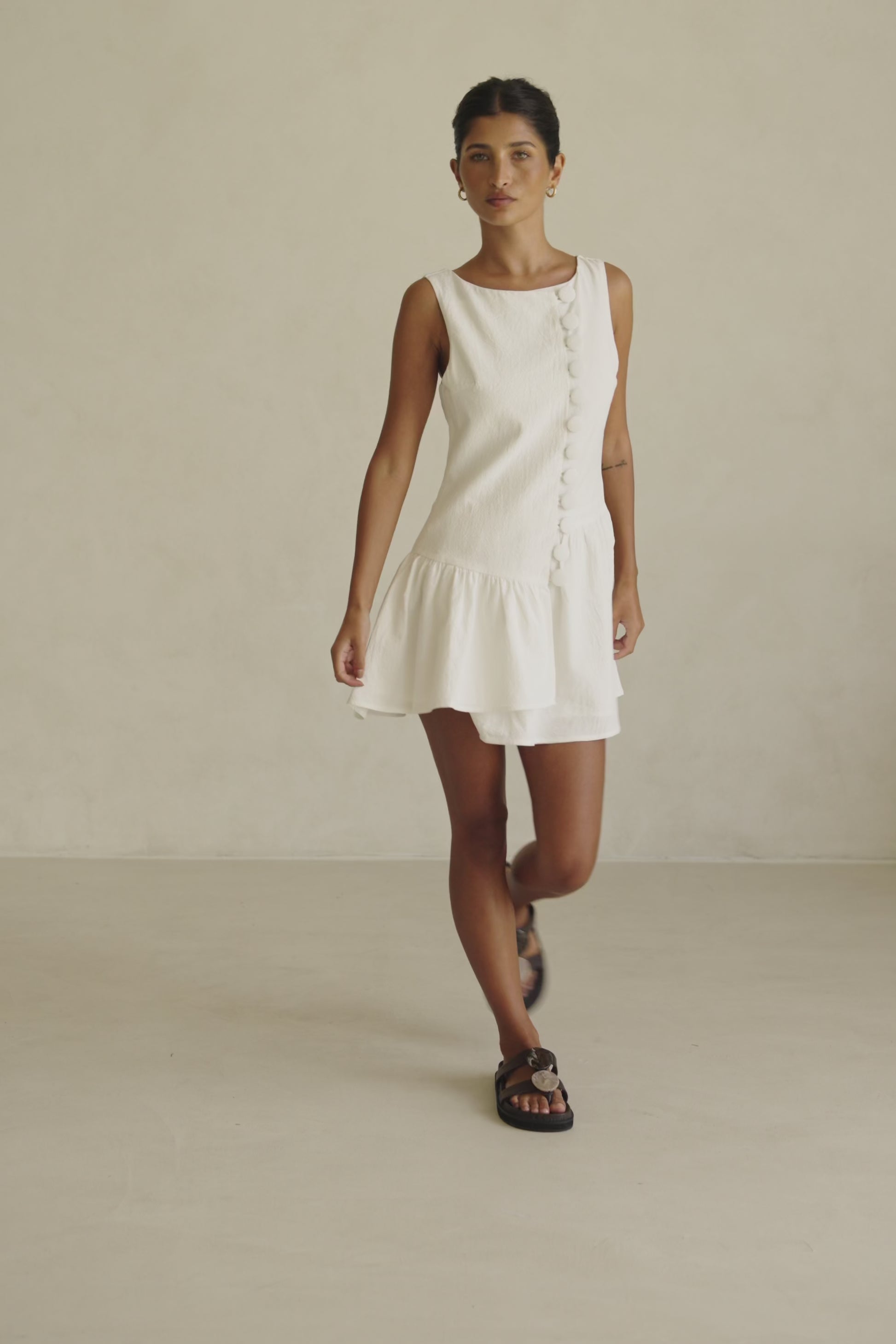White Button-Up Mini Alfresco Dress
