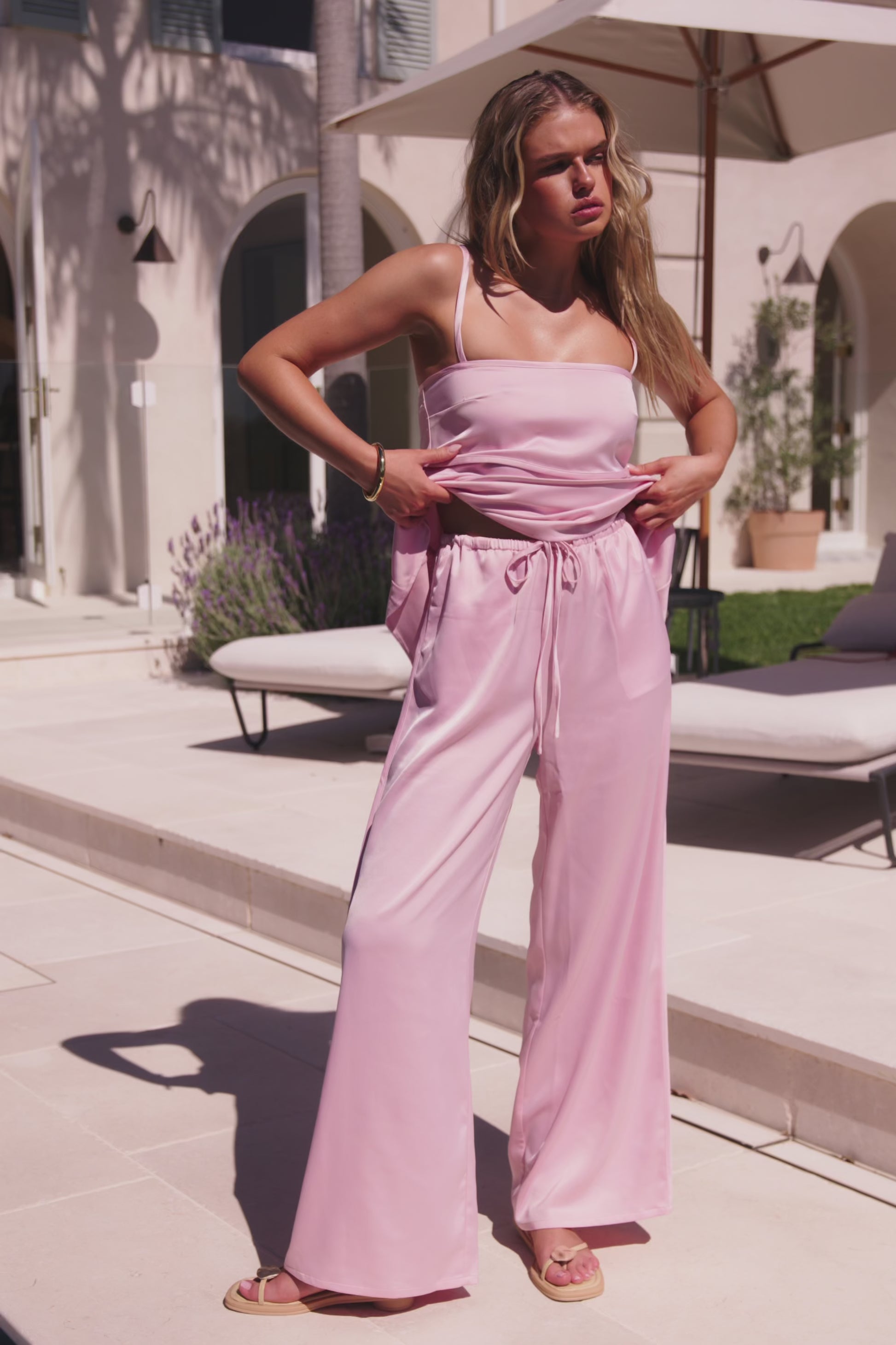 Blush Pink Elastic Drawstring Tamar Pants