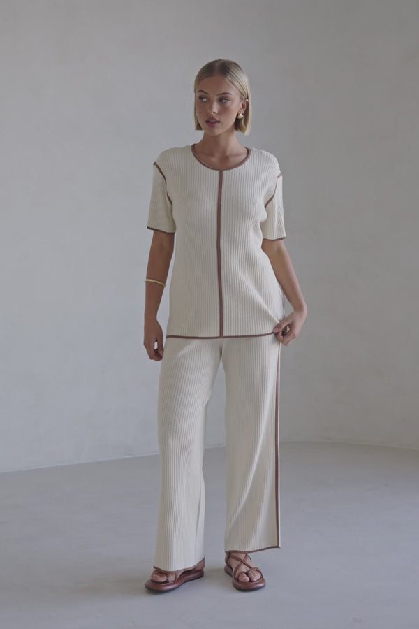 Off White Ribbed Drawstring Cinna Pants