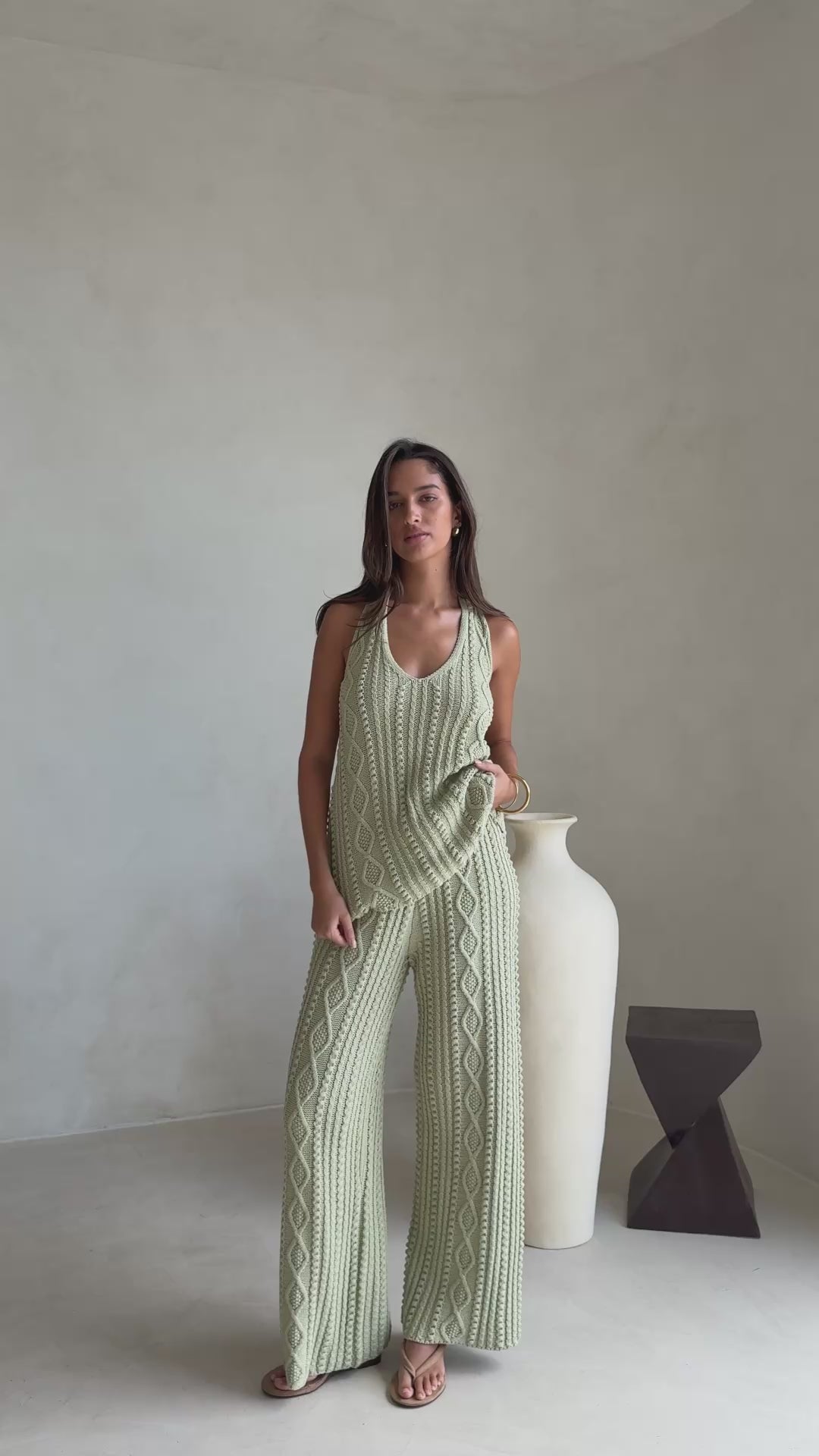 Green Cotton Knit High Waist Azari Pants – SABO