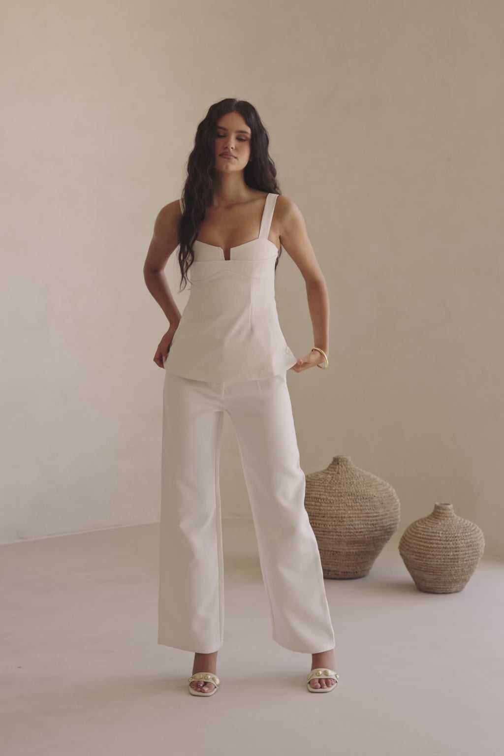 Cream Linen Blend Cutout Longline Aqui Top