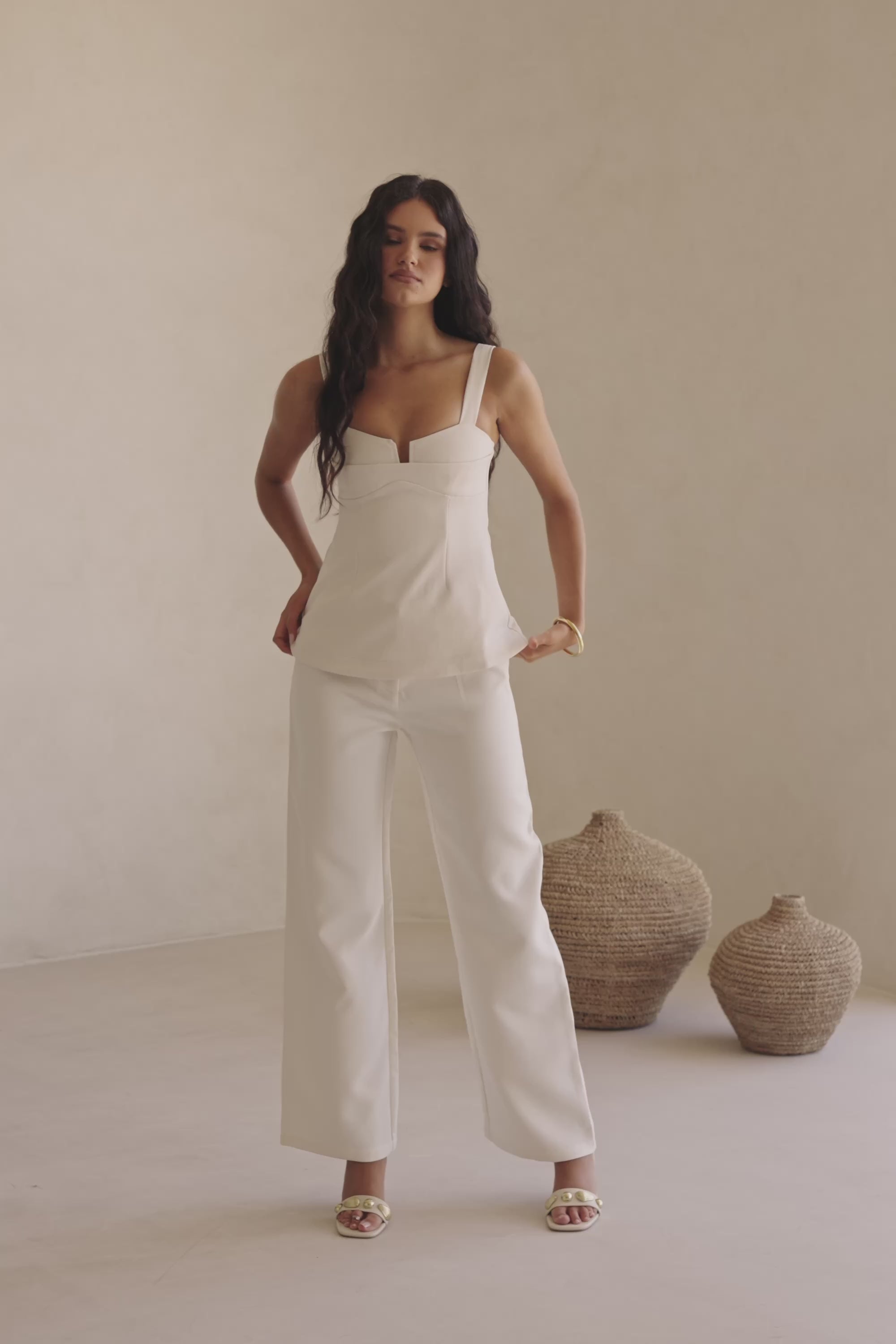 Cream Linen Blend Cutout Longline Aqui Top